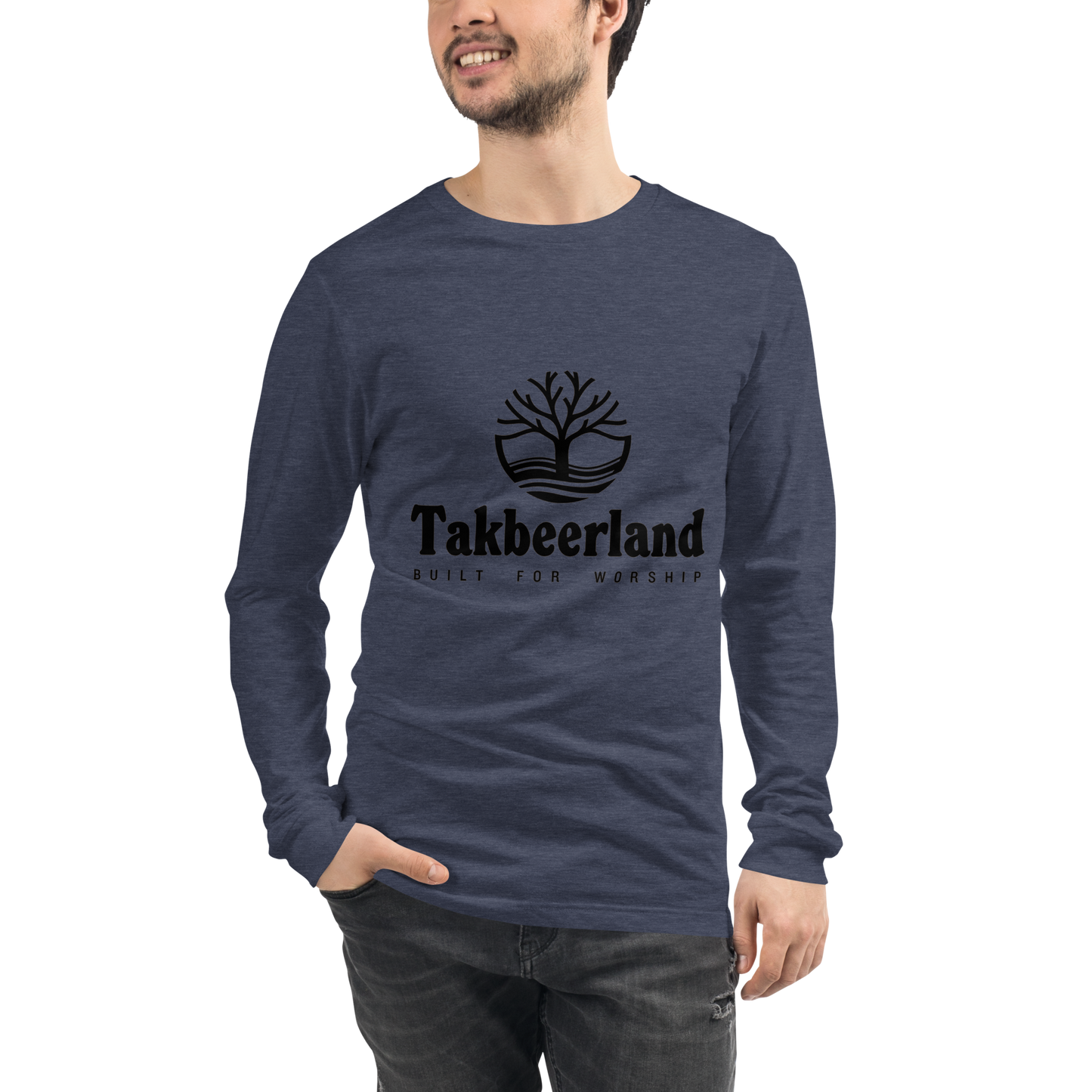 ADULT Long Sleeve Shirt - TAKBEERLAND FULL LOGO (Centered/Medium) - Black
