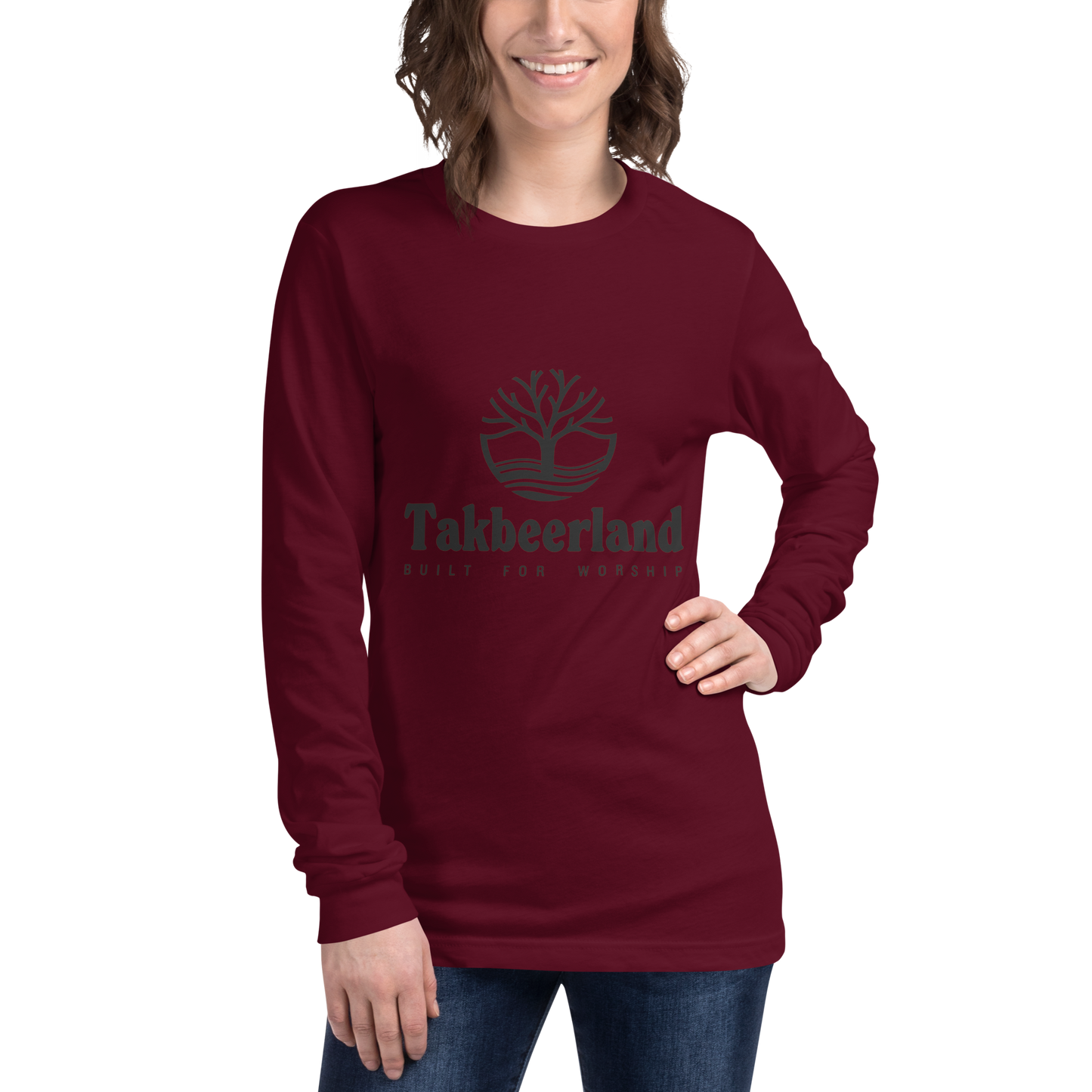 ADULT Long Sleeve Shirt - TAKBEERLAND FULL LOGO (Centered/Medium) - Black