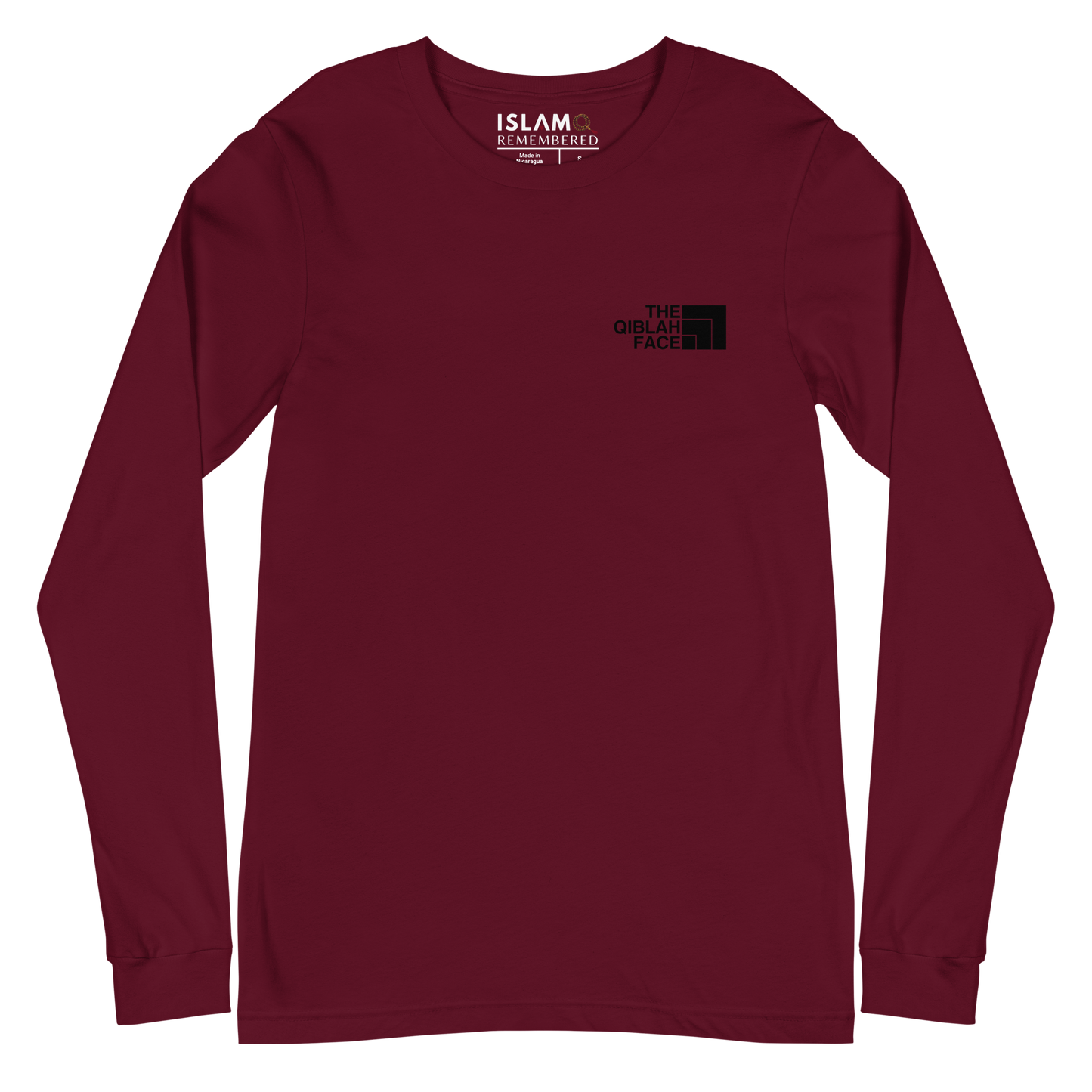 ADULT Long Sleeve Shirt - THE QIBLAH FACE (Never Stop Praying - Back Logo) - Black