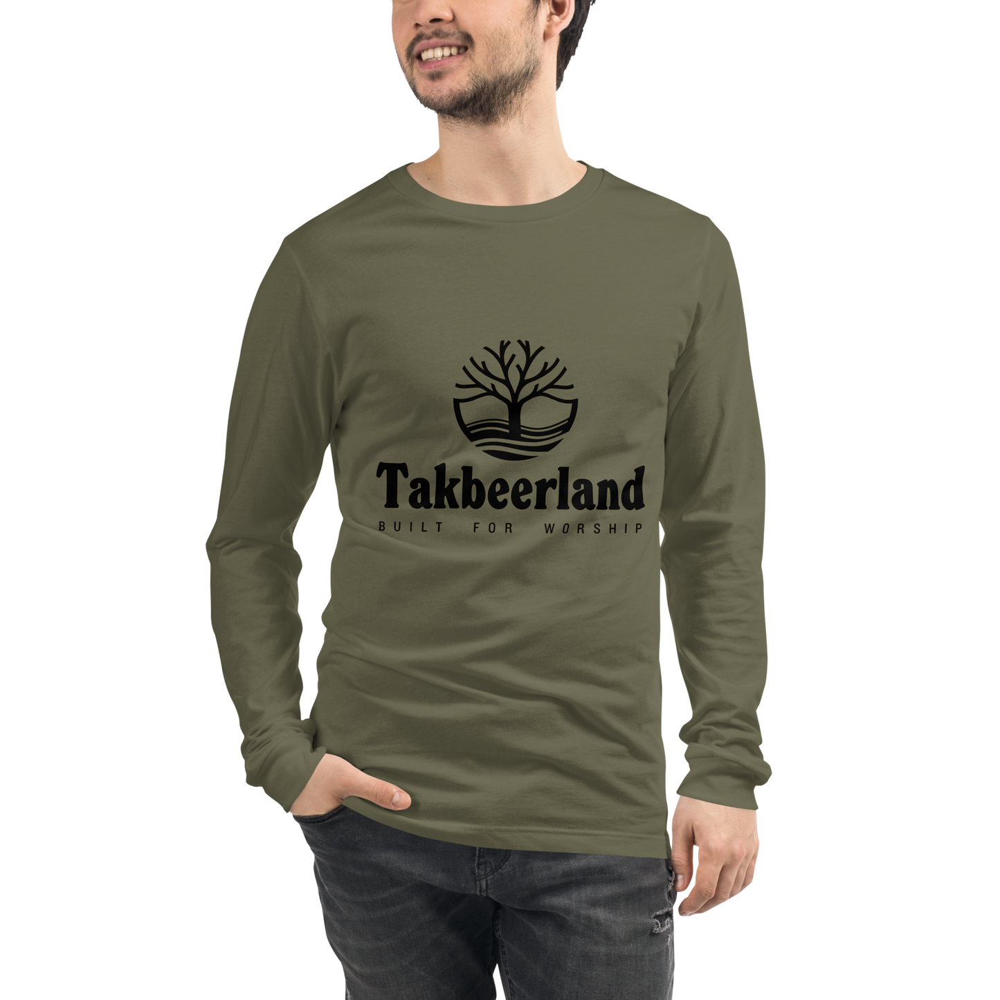 ADULT Long Sleeve Shirt - TAKBEERLAND FULL LOGO (Centered/Medium) - Black