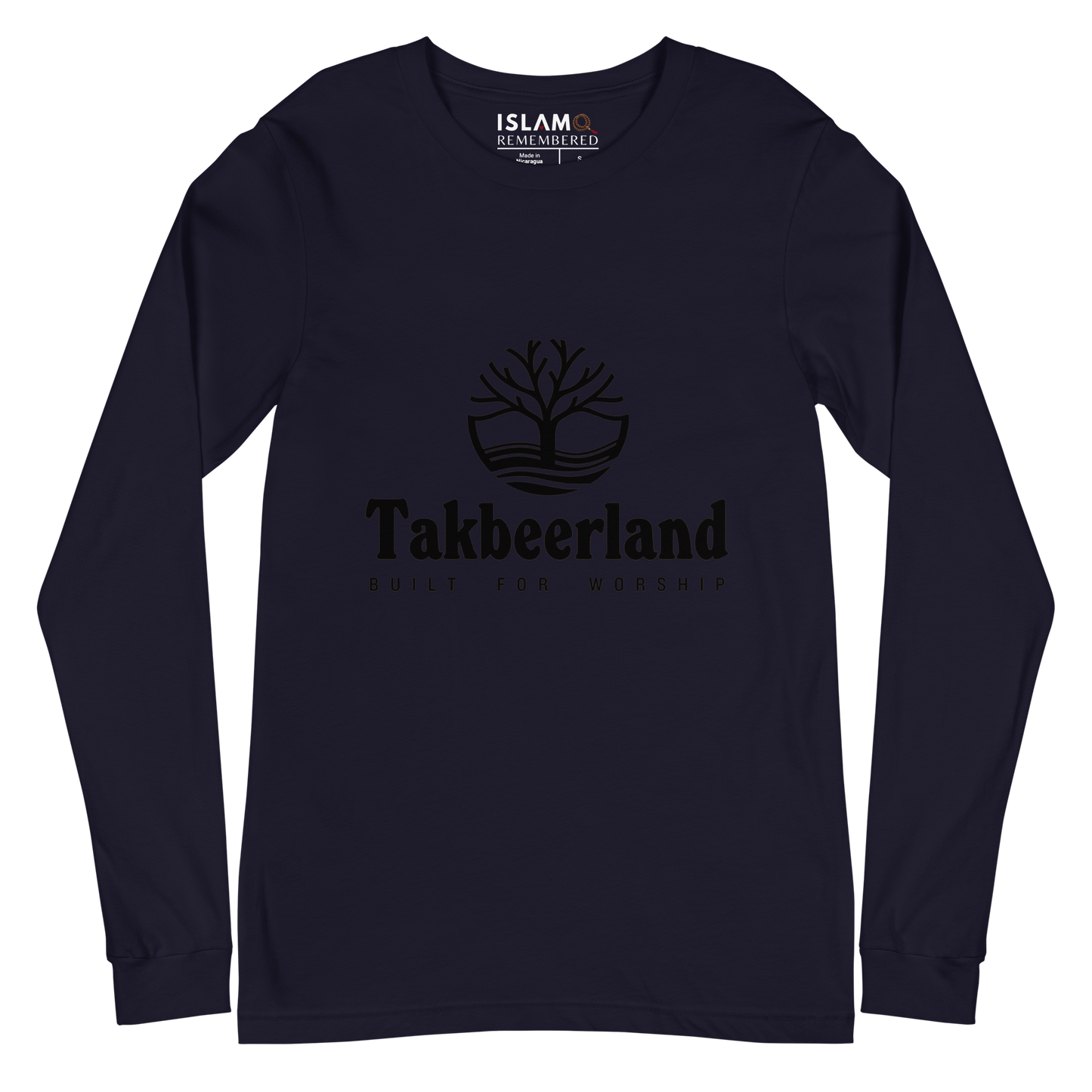 ADULT Long Sleeve Shirt - TAKBEERLAND FULL LOGO (Centered/Medium) - Black