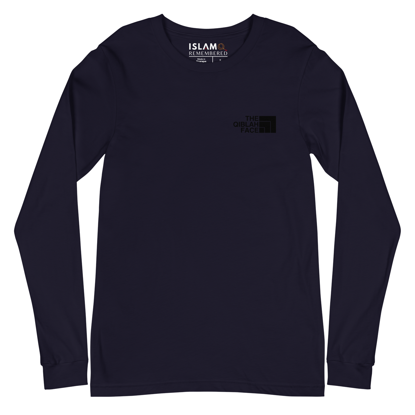 ADULT Long Sleeve Shirt - THE QIBLAH FACE (Never Stop Praying - Back Logo) - Black