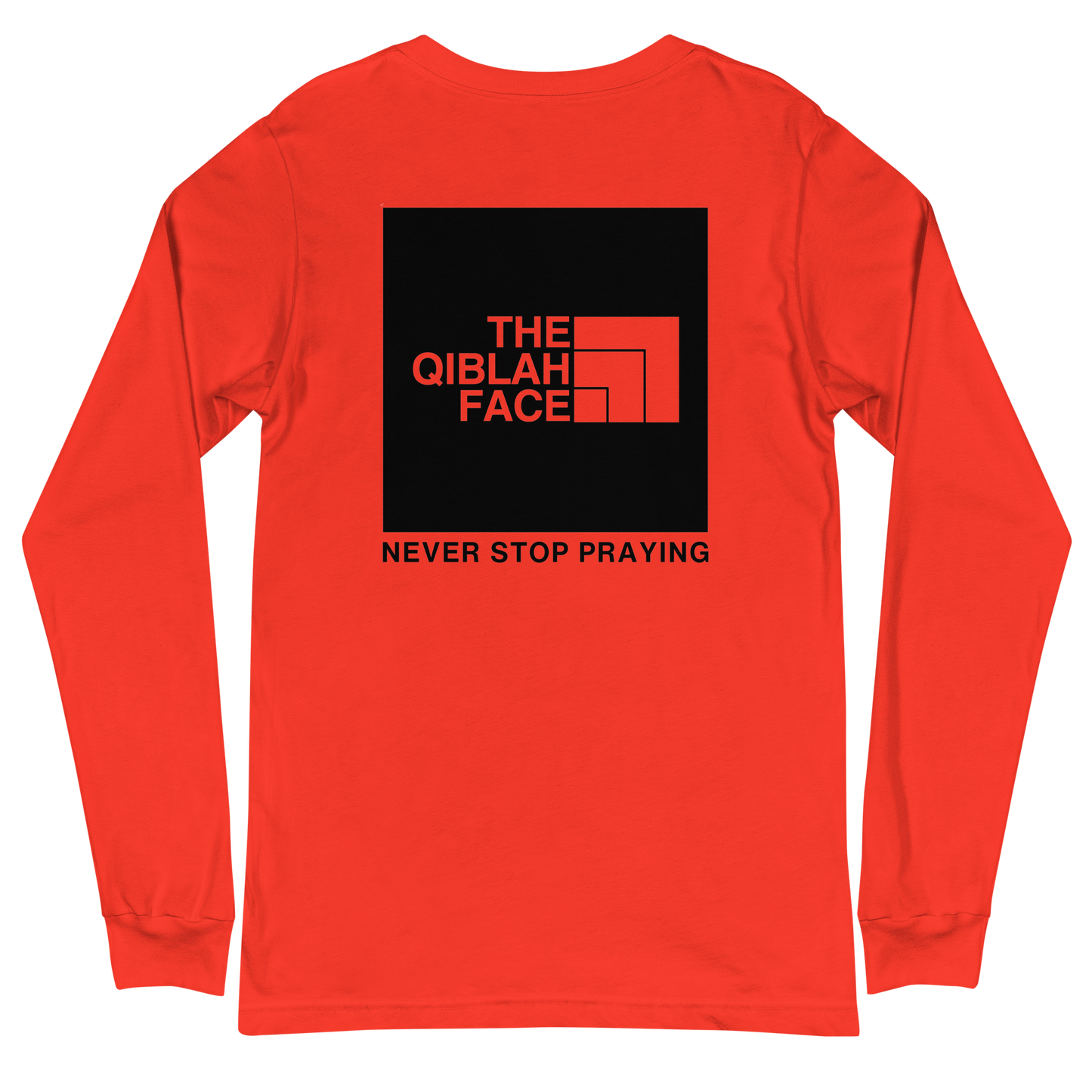 ADULT Long Sleeve Shirt - THE QIBLAH FACE (Never Stop Praying - Back Logo) - Black