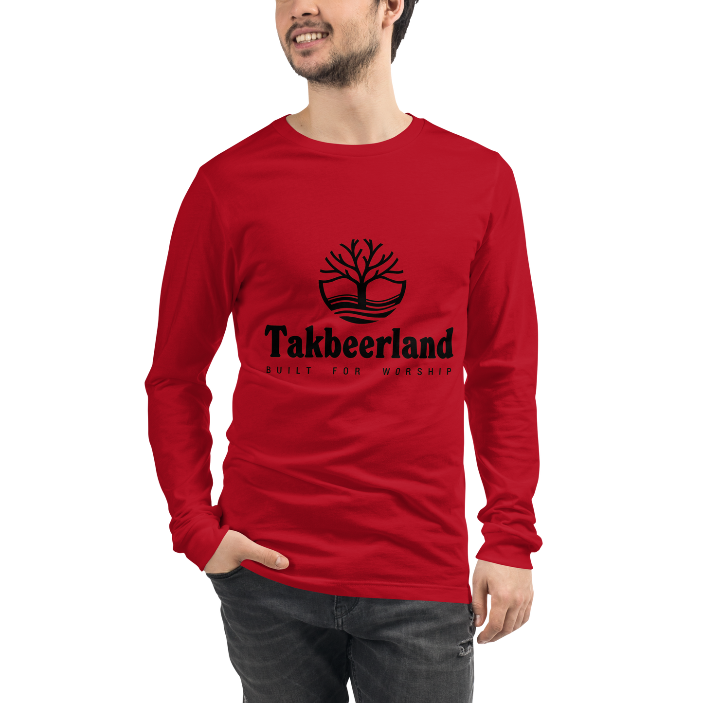 ADULT Long Sleeve Shirt - TAKBEERLAND FULL LOGO (Centered/Medium) - Black