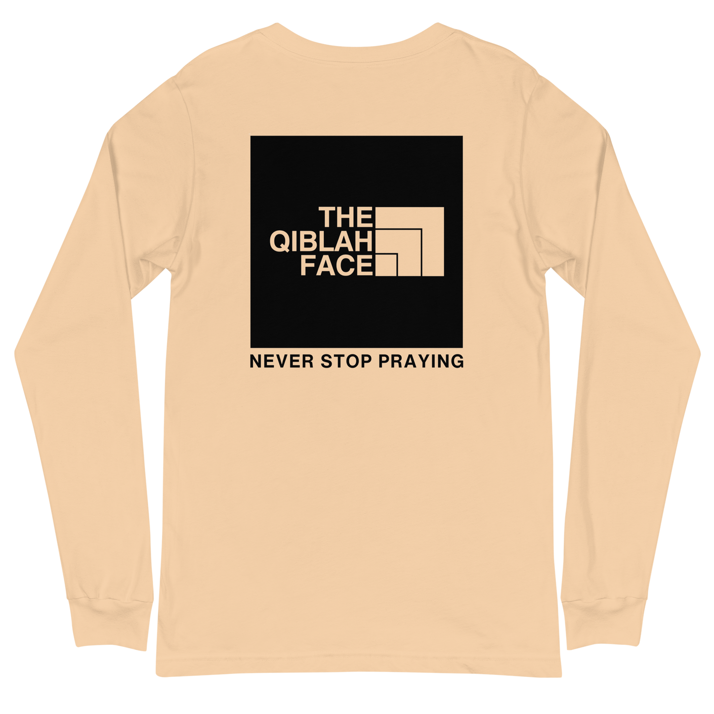 ADULT Long Sleeve Shirt - THE QIBLAH FACE (Never Stop Praying - Back Logo) - Black