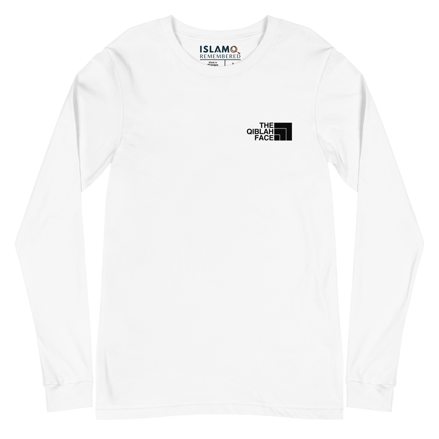 ADULT Long Sleeve Shirt - THE QIBLAH FACE (Never Stop Praying - Back Logo) - Black