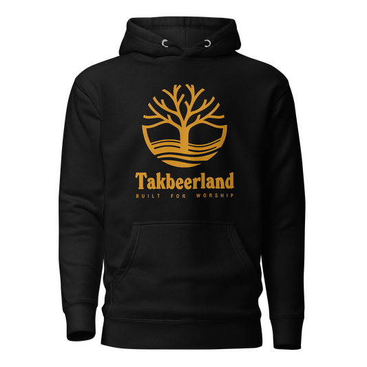 HOODIE Premium (Adult) - TAKBEERLAND FULL LOGO (Centered/Large) - Gold
