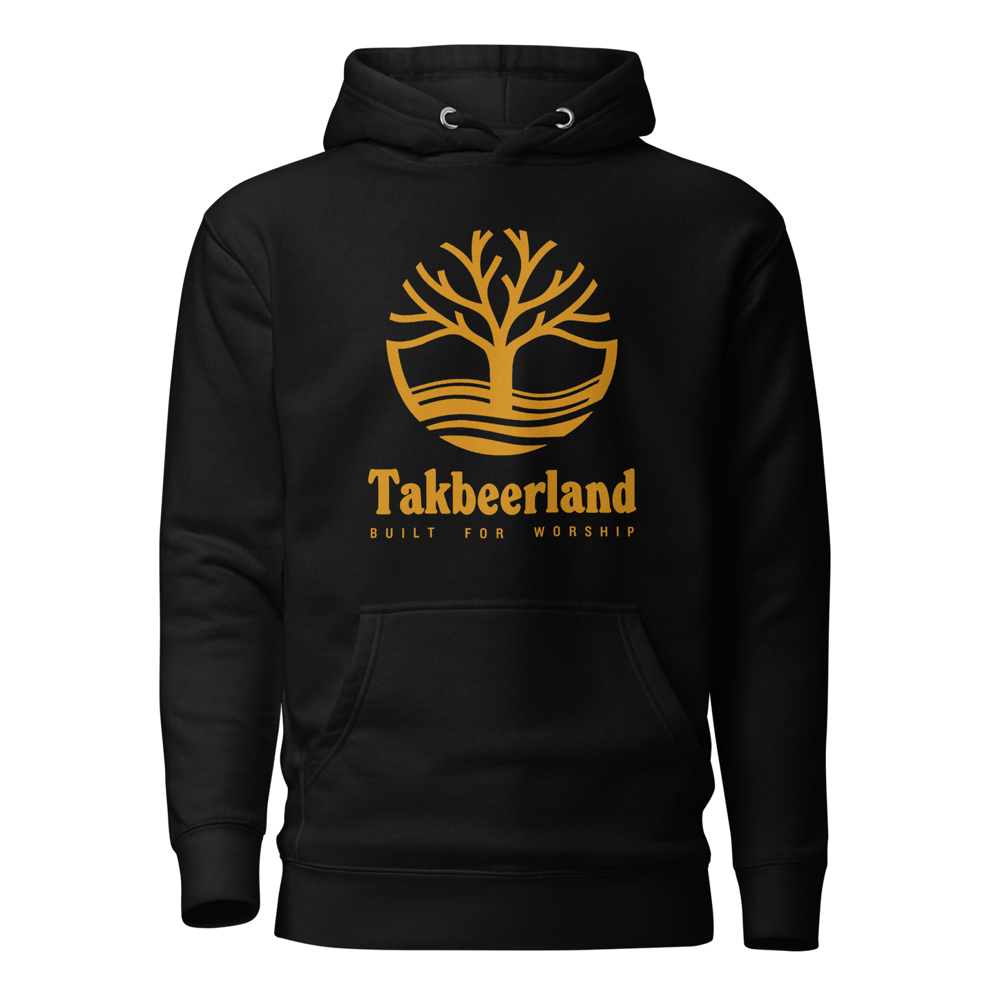 HOODIE Premium (Adult) - TAKBEERLAND FULL LOGO (Centered/Large) - Gold