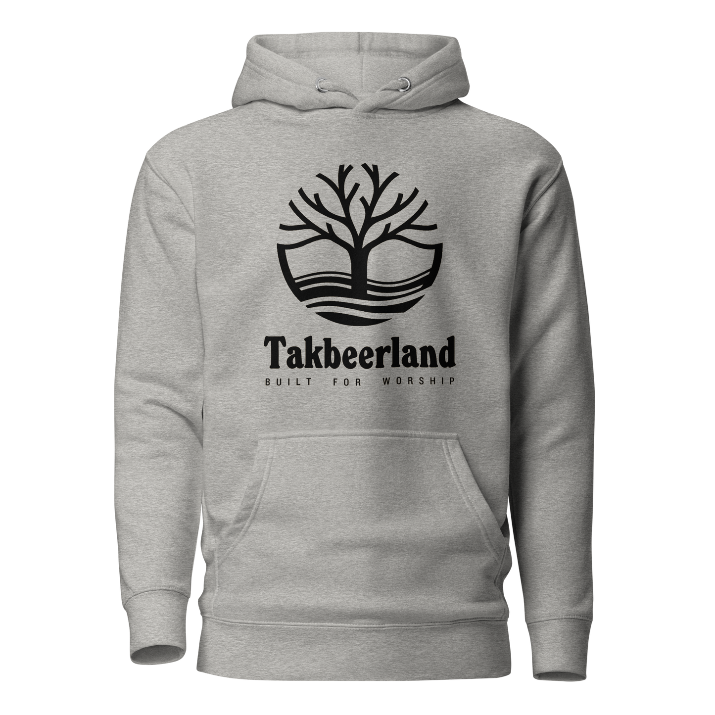 HOODIE Premium (Adult) - TAKBEERLAND FULL LOGO (Centered/Large) - Black