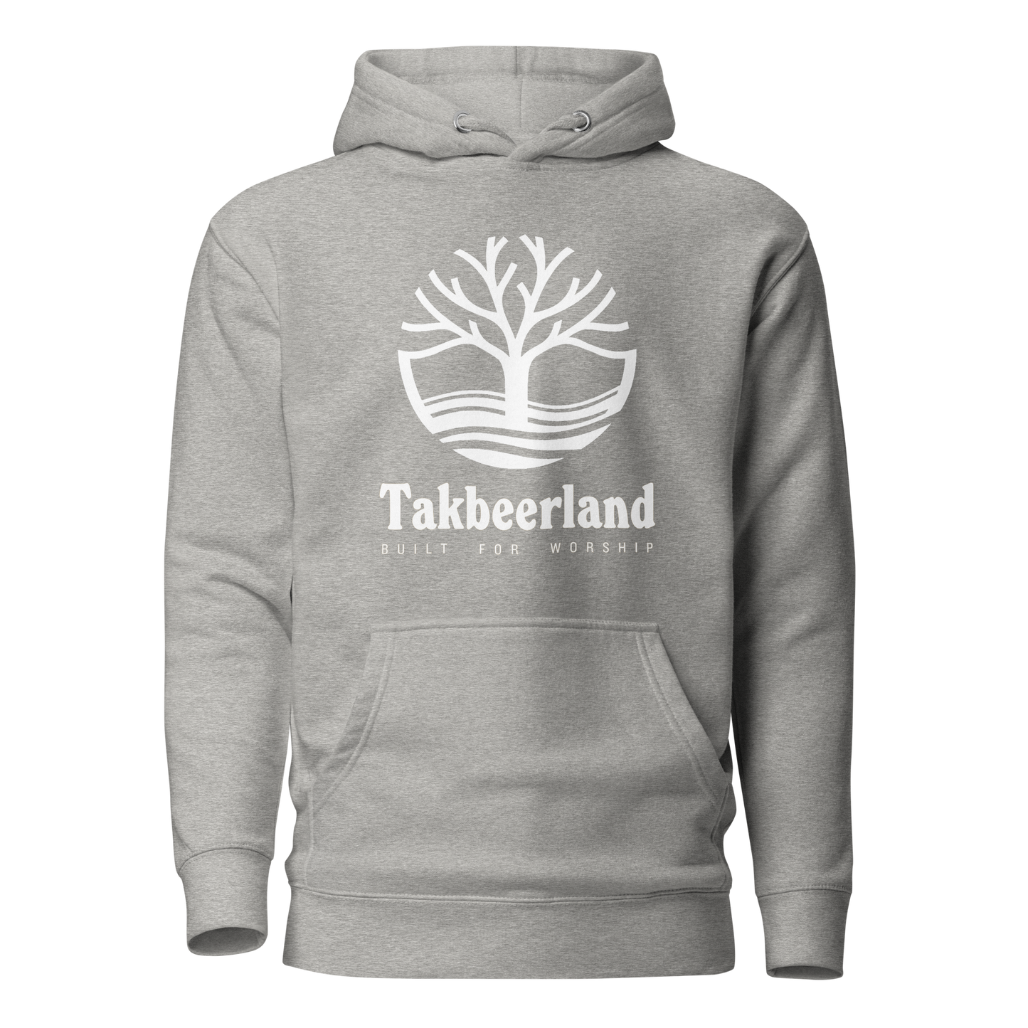HOODIE Premium (Adult) - TAKBEERLAND FULL LOGO (Centered/Large) - White
