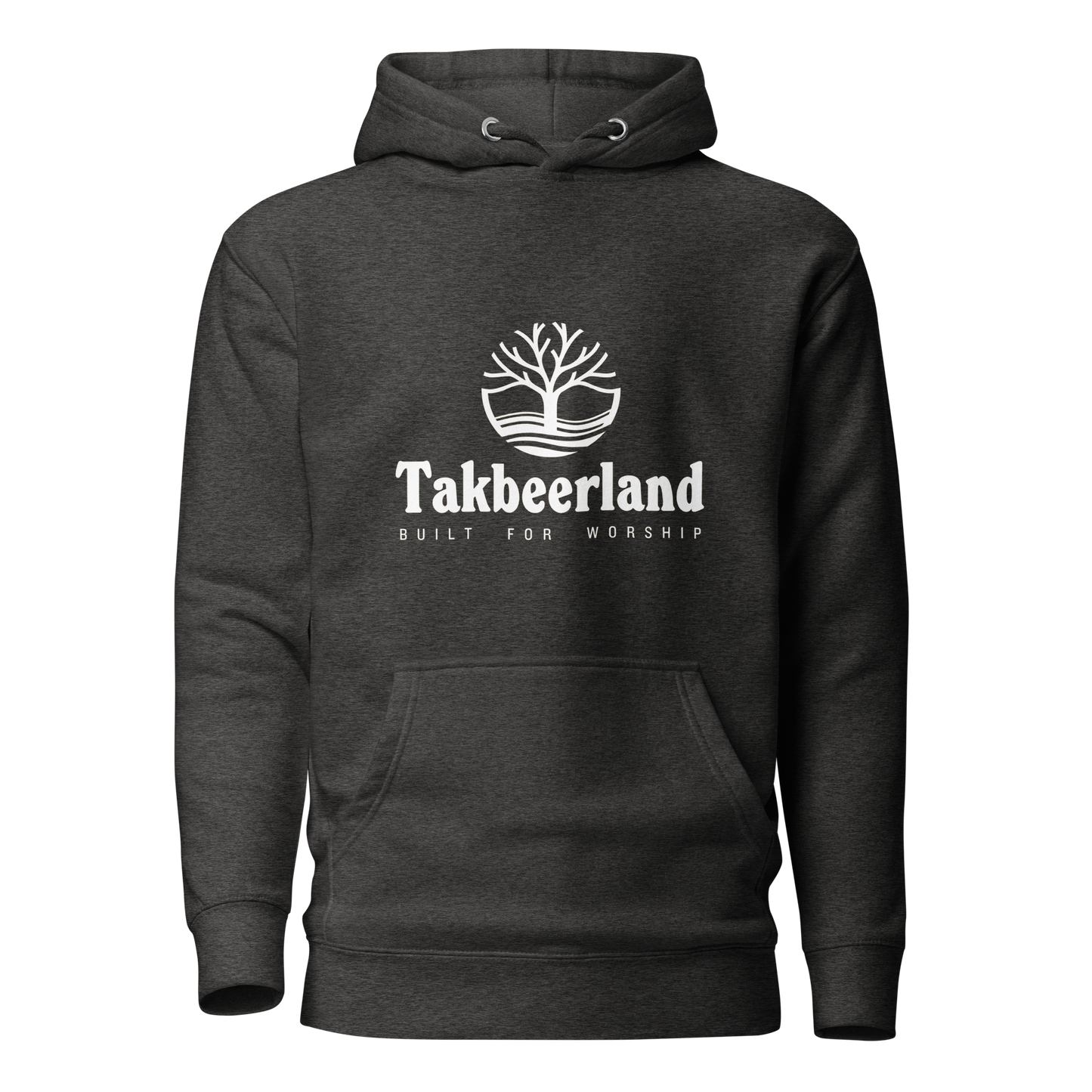 HOODIE Premium (Adult) - TAKBEERLAND FULL LOGO (Centered/Medium) - White