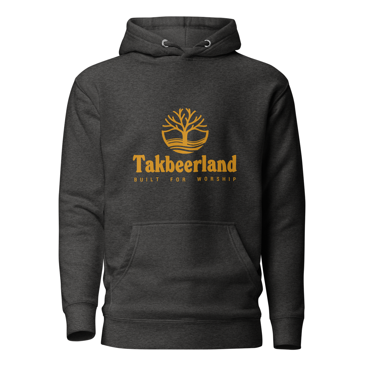 HOODIE Premium (Adult) - TAKBEERLAND FULL LOGO (Centered/Medium) - Gold