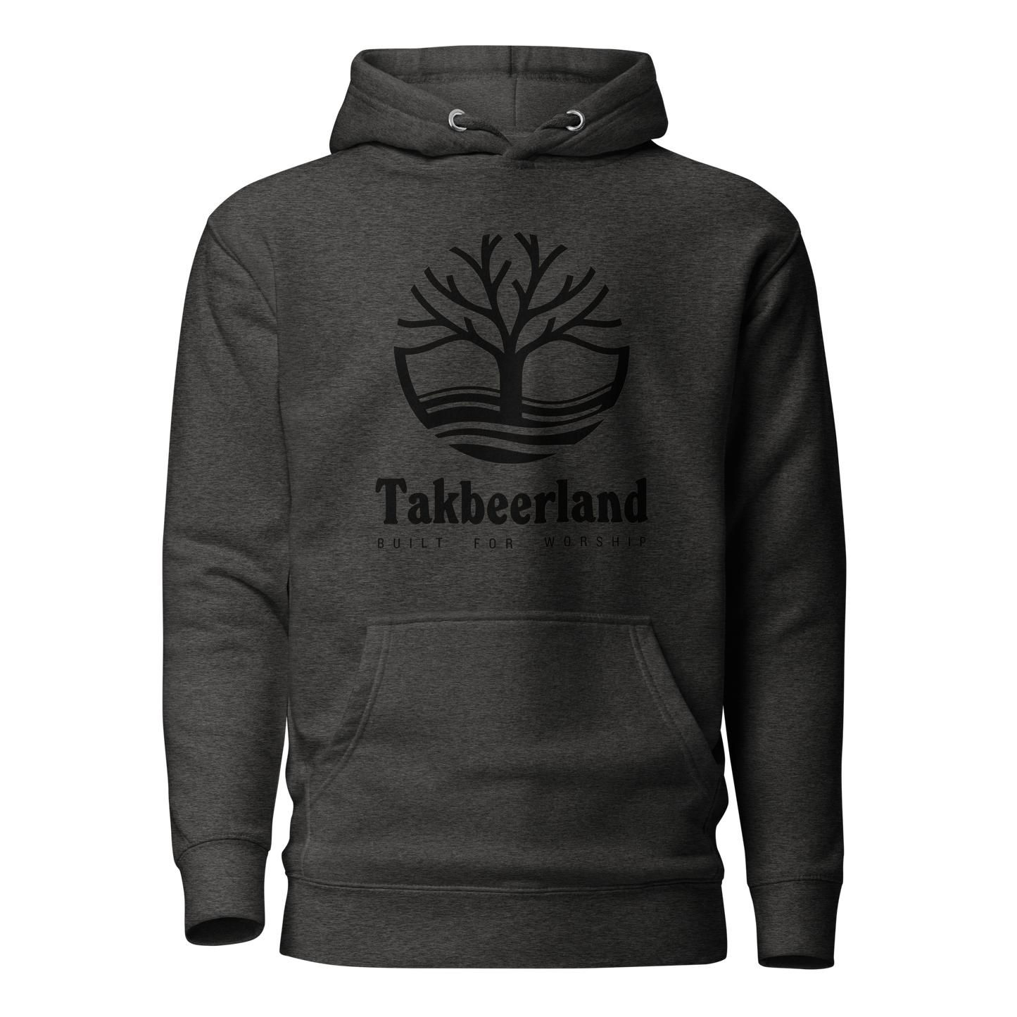 HOODIE Premium (Adult) - TAKBEERLAND FULL LOGO (Centered/Large) - Black