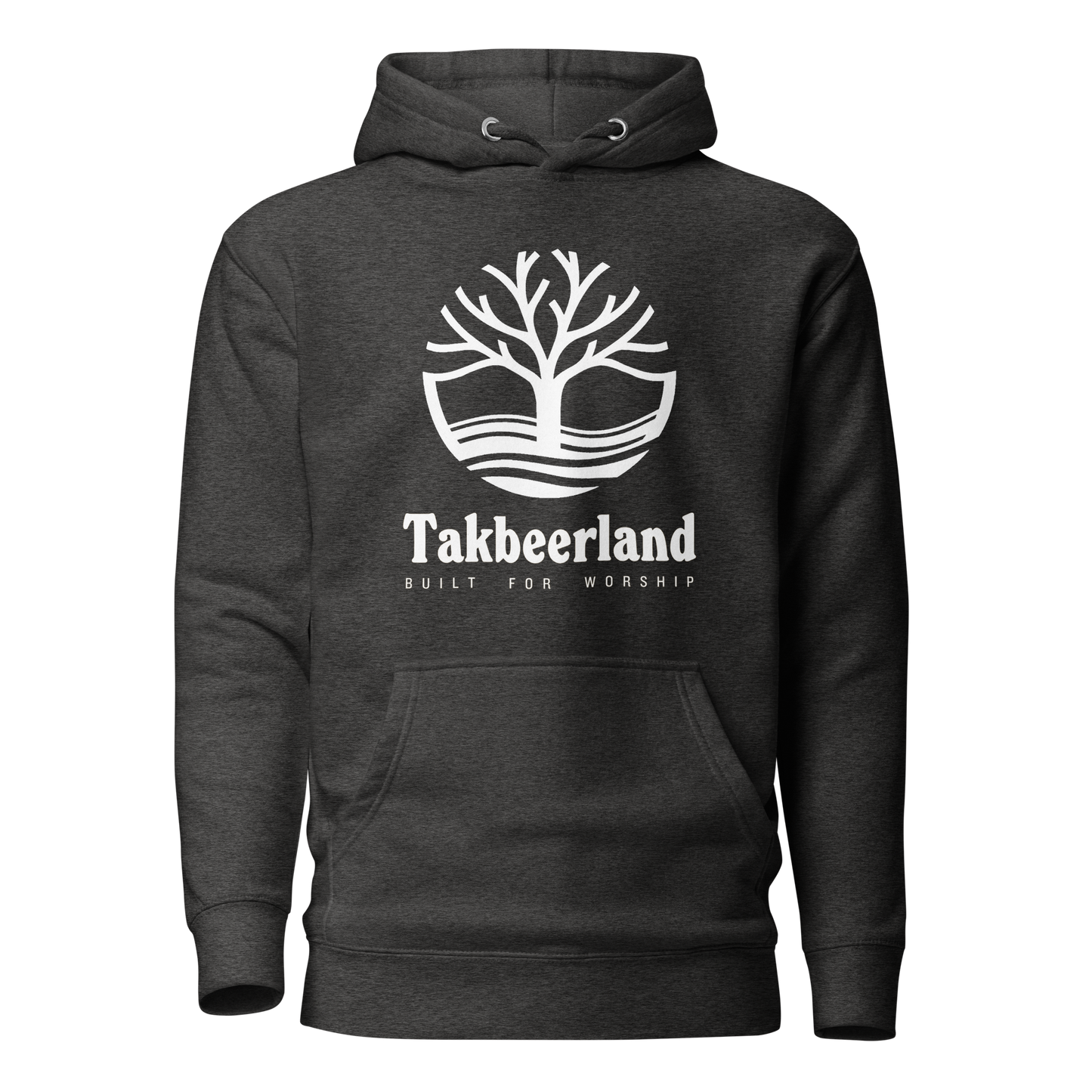 HOODIE Premium (Adult) - TAKBEERLAND FULL LOGO (Centered/Large) - White