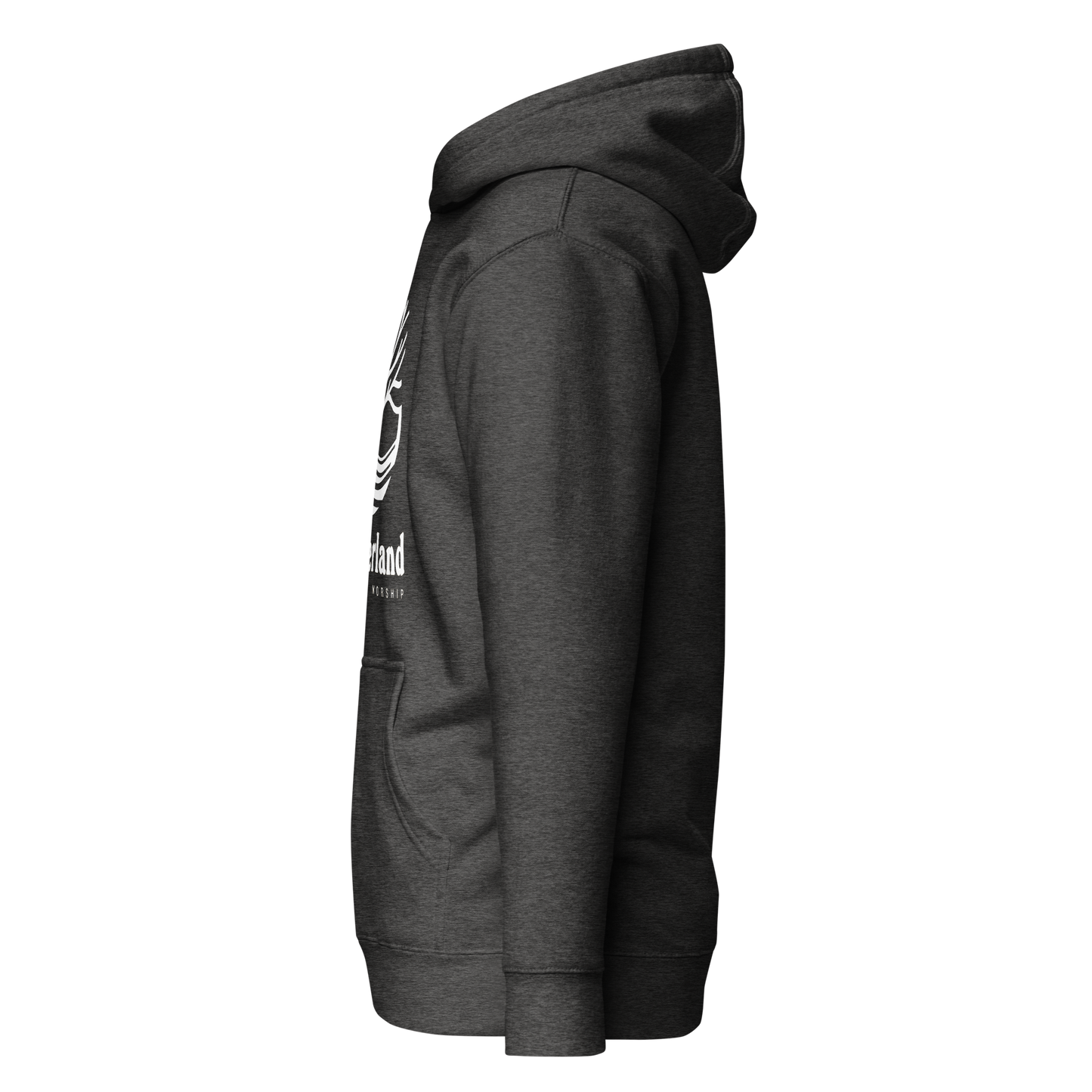 HOODIE Premium (Adult) - TAKBEERLAND FULL LOGO (Centered/Large) - White