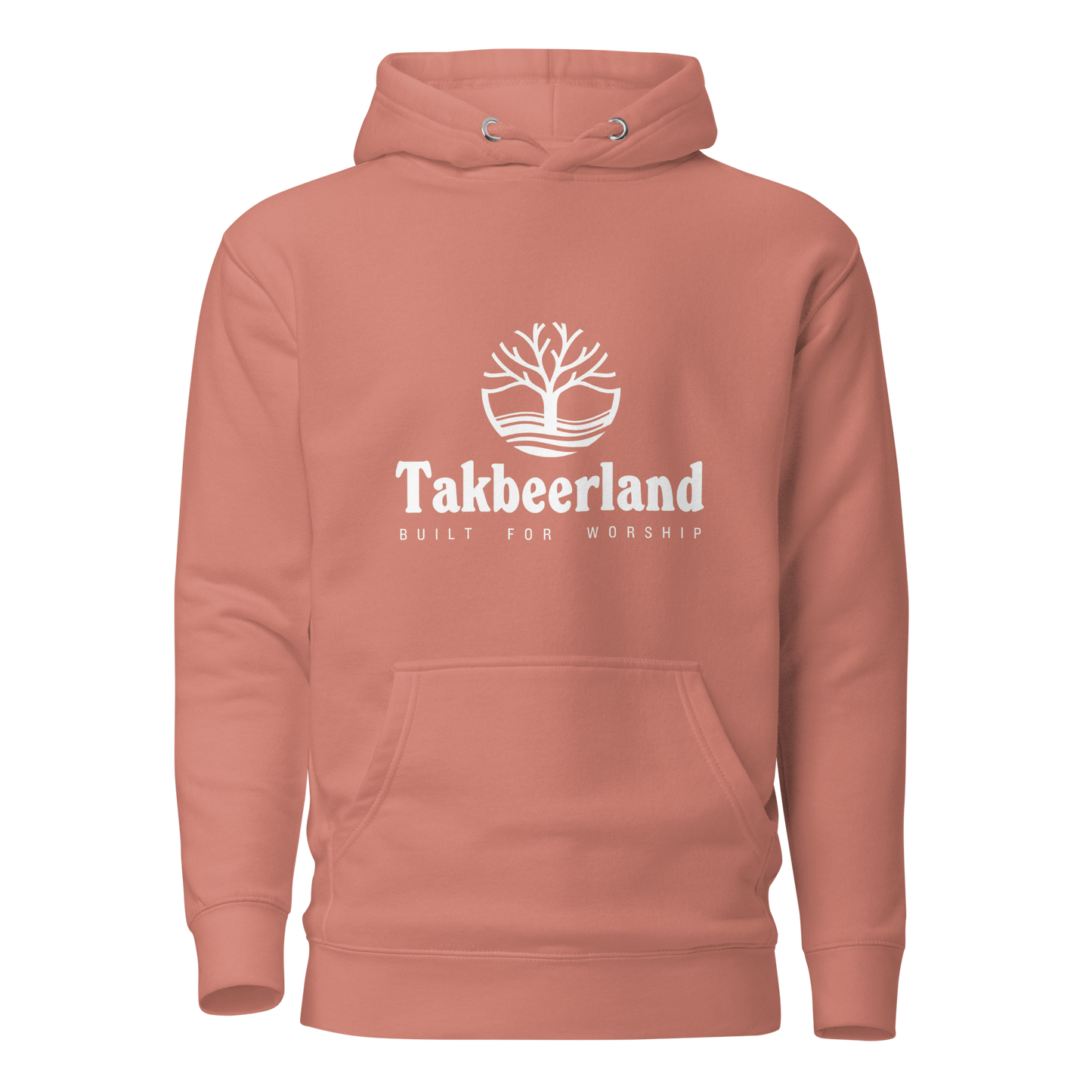 HOODIE Premium (Adult) - TAKBEERLAND FULL LOGO (Centered/Medium) - White