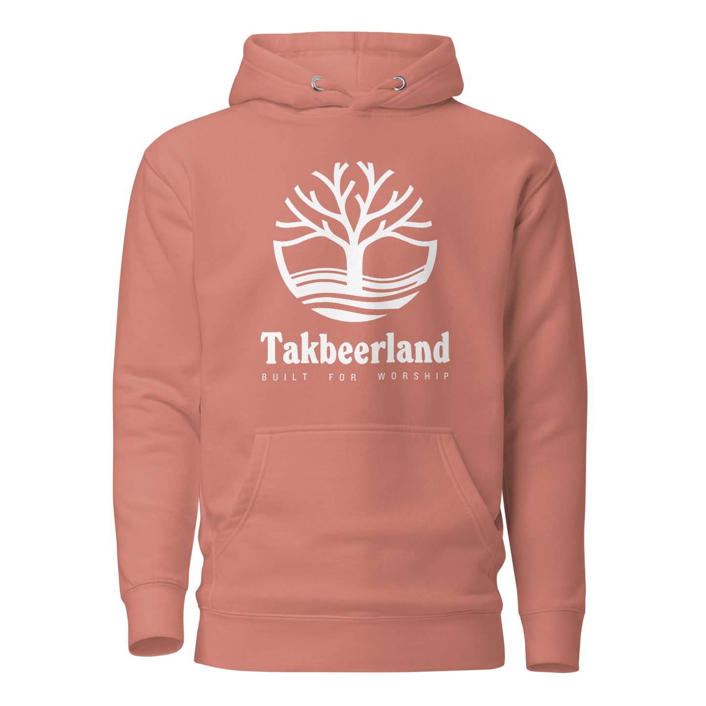 HOODIE Premium (Adult) - TAKBEERLAND FULL LOGO (Centered/Large) - White