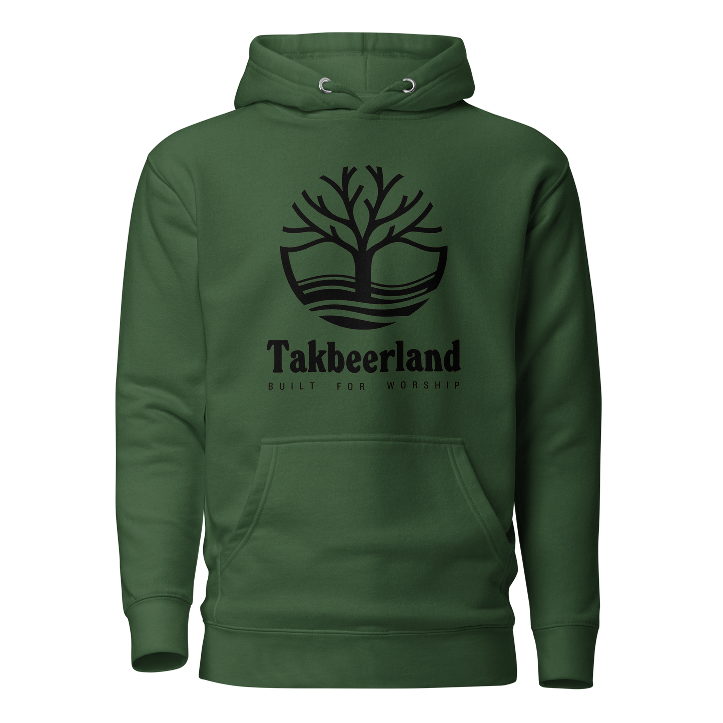 HOODIE Premium (Adult) - TAKBEERLAND FULL LOGO (Centered/Large) - Black