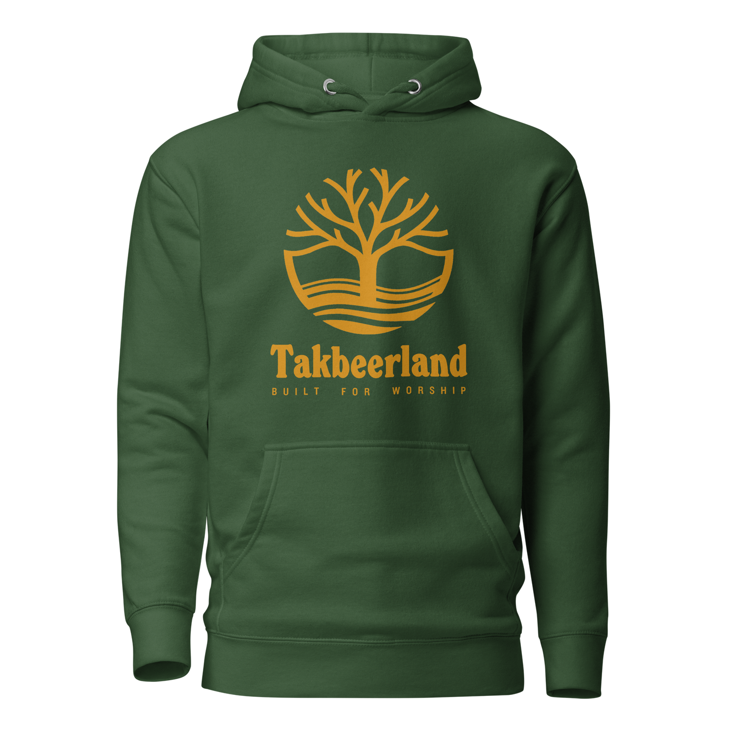HOODIE Premium (Adult) - TAKBEERLAND FULL LOGO (Centered/Large) - Gold
