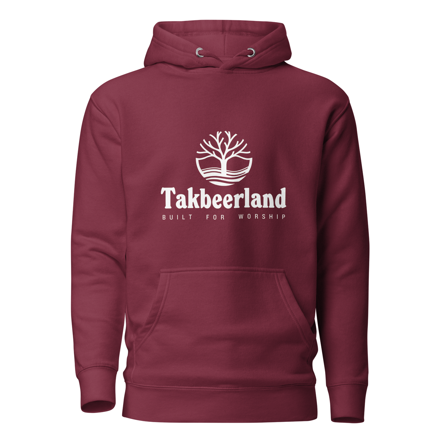 HOODIE Premium (Adult) - TAKBEERLAND FULL LOGO (Centered/Medium) - White