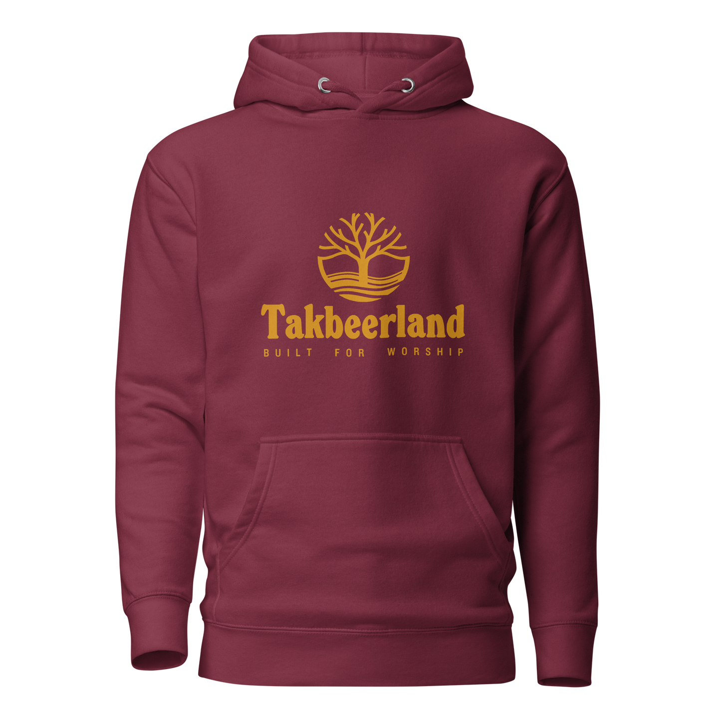 HOODIE Premium (Adult) - TAKBEERLAND FULL LOGO (Centered/Medium) - Gold