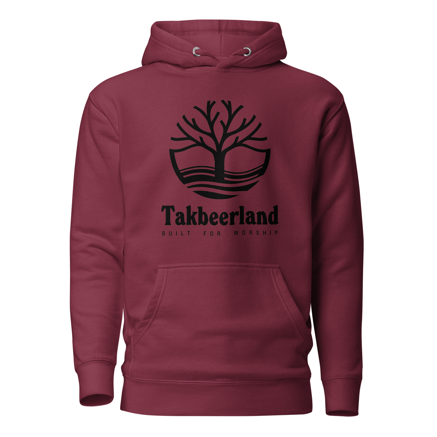 HOODIE Premium (Adult) - TAKBEERLAND FULL LOGO (Centered/Large) - Black