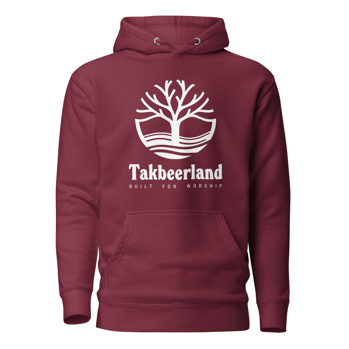 HOODIE Premium (Adult) - TAKBEERLAND FULL LOGO (Centered/Large) - White