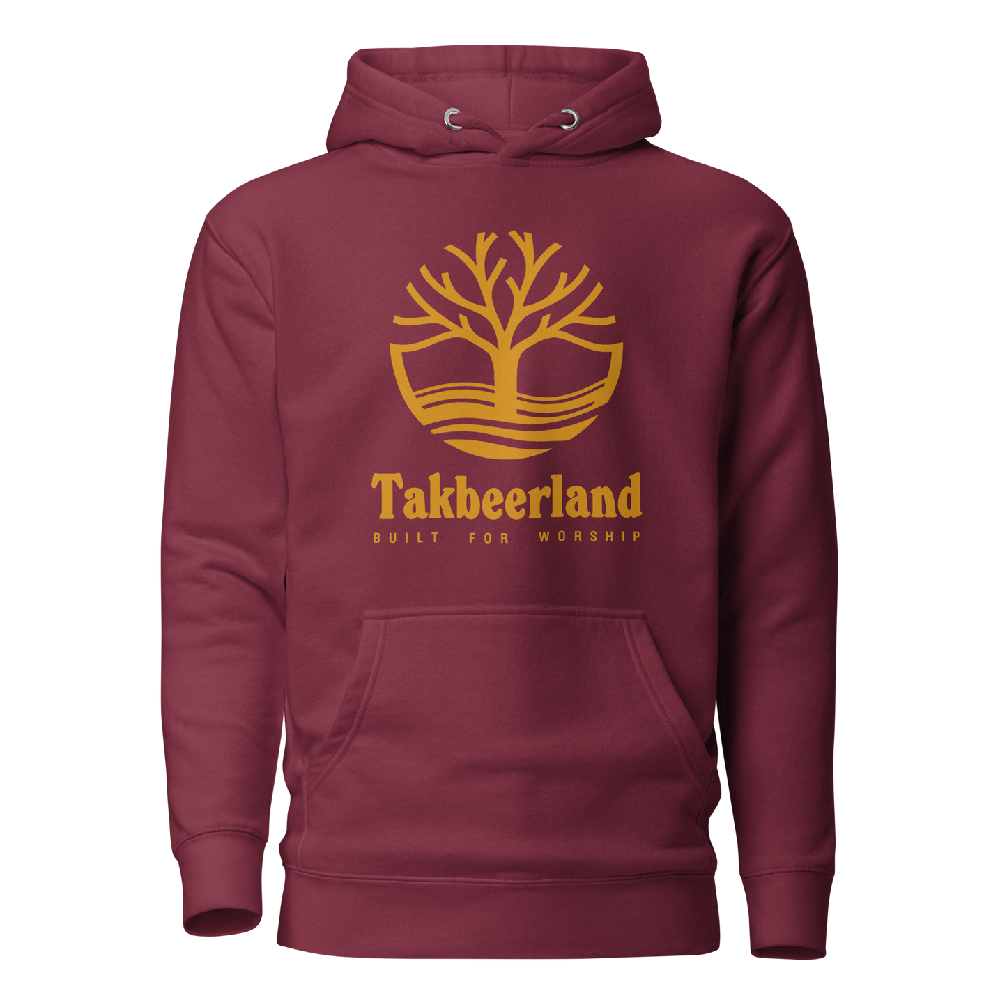 HOODIE Premium (Adult) - TAKBEERLAND FULL LOGO (Centered/Large) - Gold