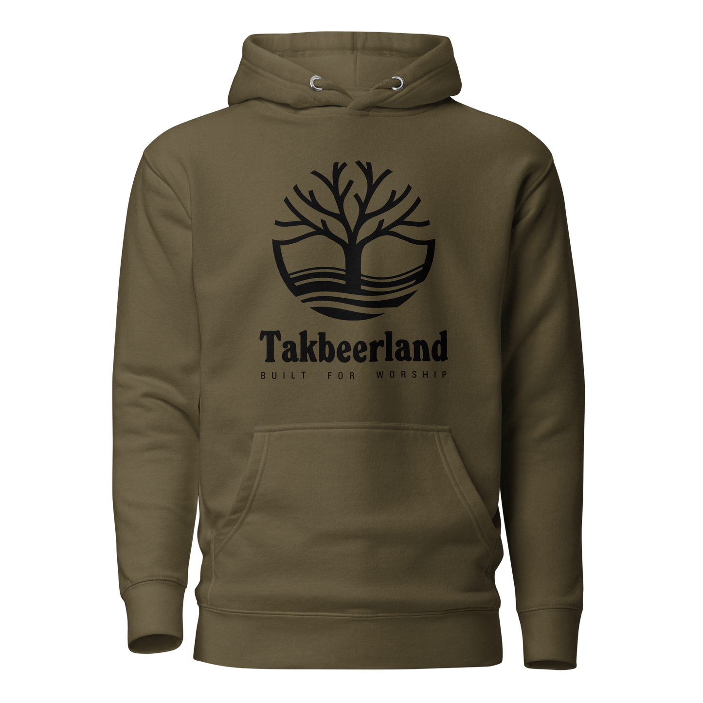 HOODIE Premium (Adult) - TAKBEERLAND FULL LOGO (Centered/Large) - Black