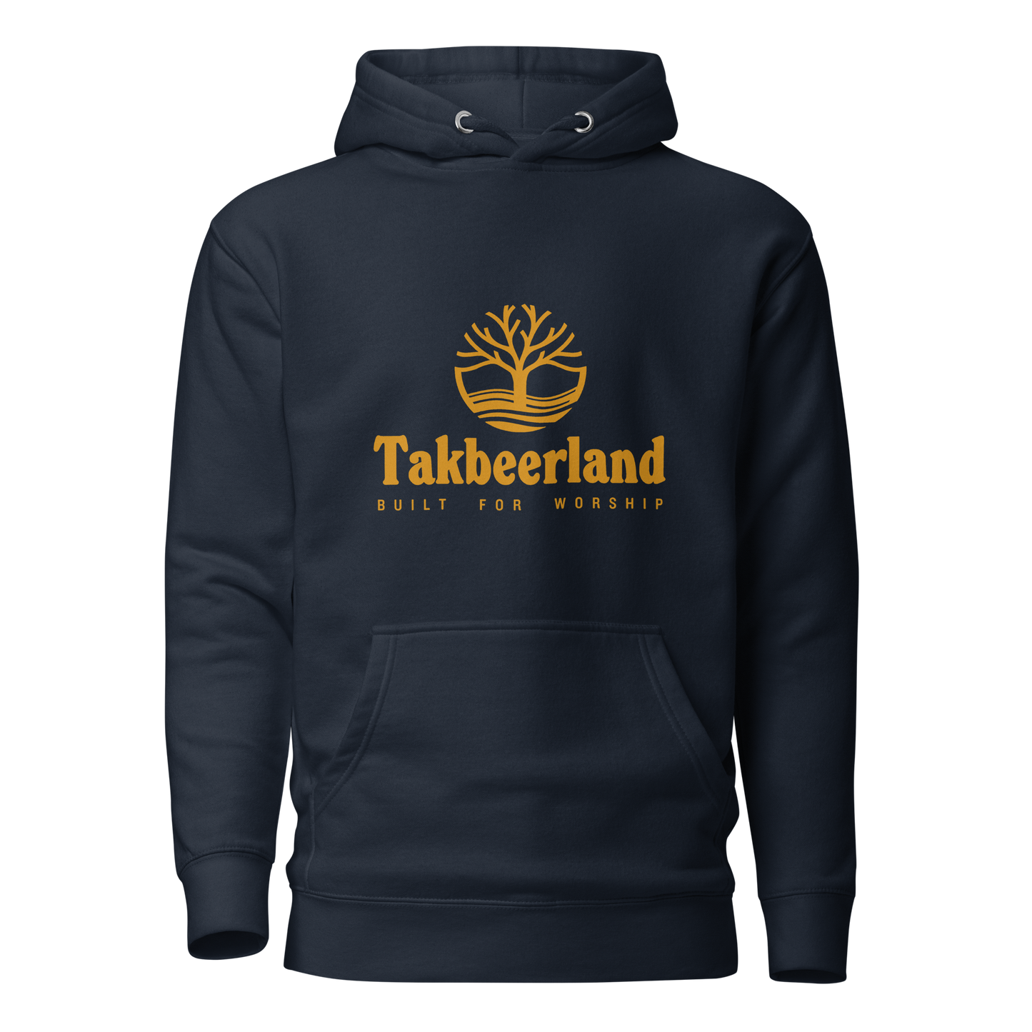 HOODIE Premium (Adult) - TAKBEERLAND FULL LOGO (Centered/Medium) - Gold
