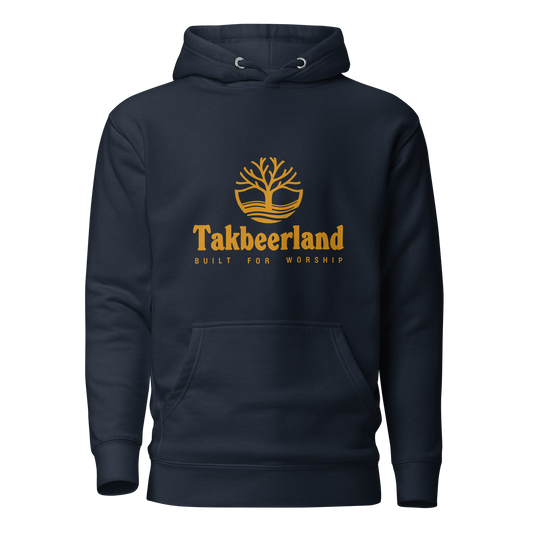 HOODIE Premium (Adult) - TAKBEERLAND FULL LOGO (Centered/Medium) - Gold