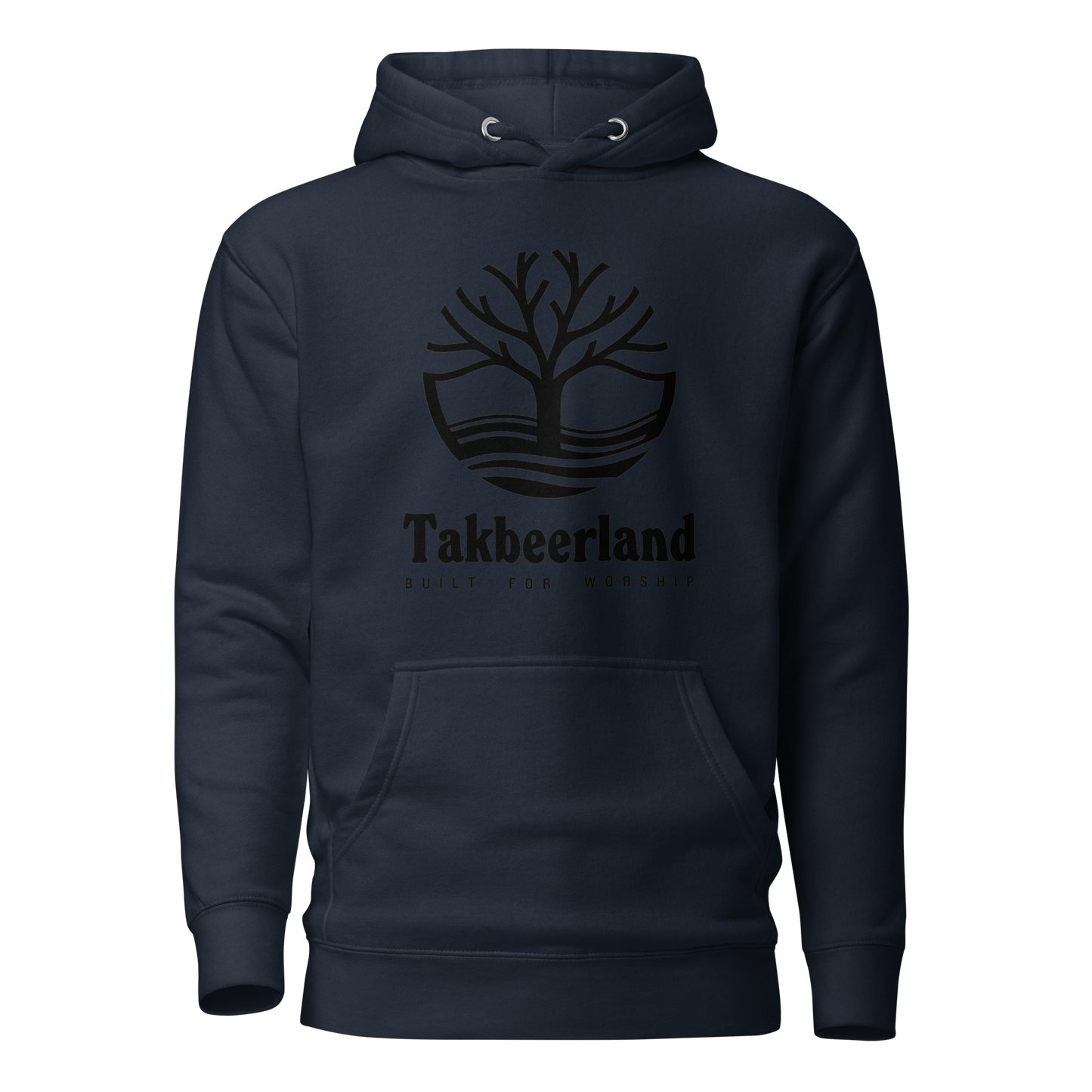 HOODIE Premium (Adult) - TAKBEERLAND FULL LOGO (Centered/Large) - Black