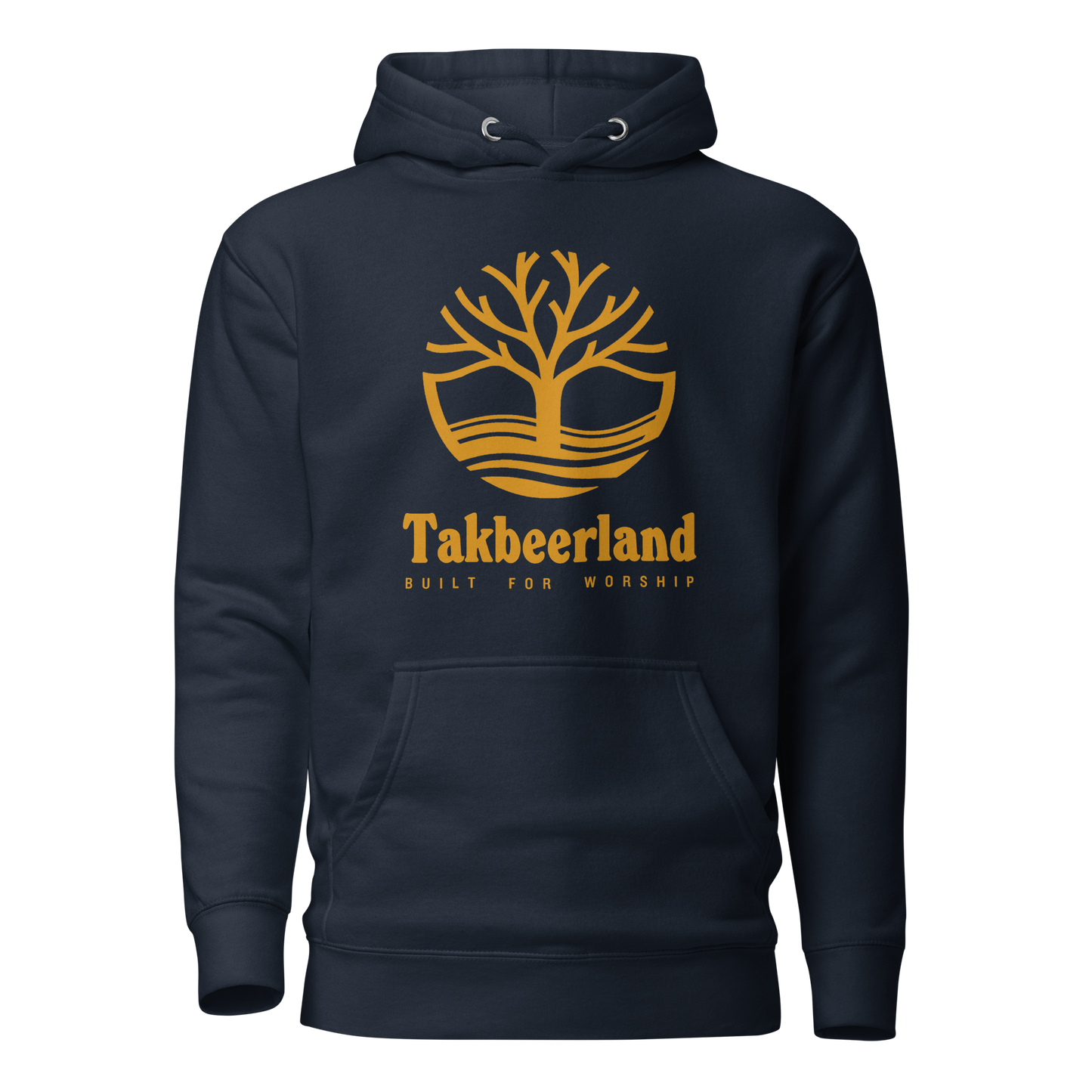 HOODIE Premium (Adult) - TAKBEERLAND FULL LOGO (Centered/Large) - Gold