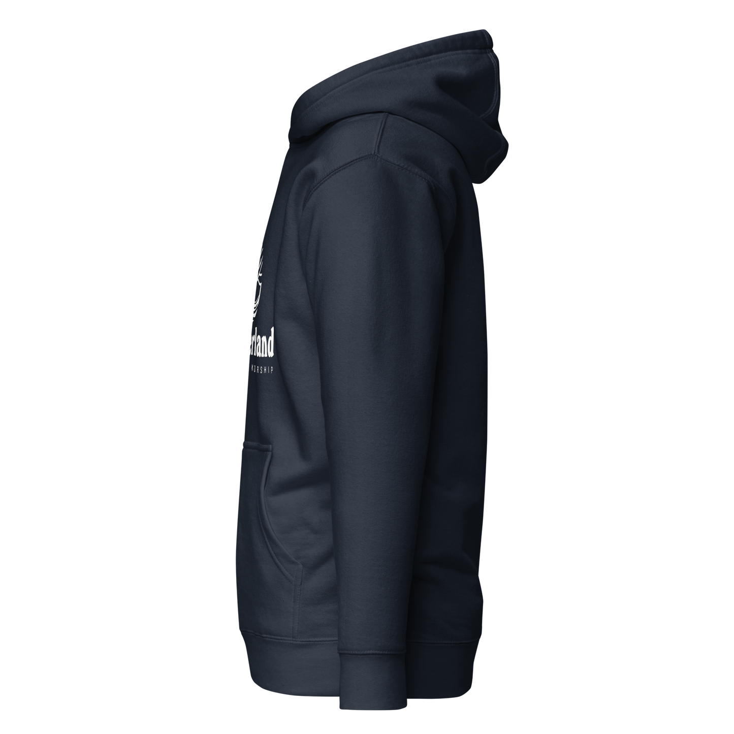 HOODIE Premium (Adult) - TAKBEERLAND FULL LOGO (Centered/Medium) - White