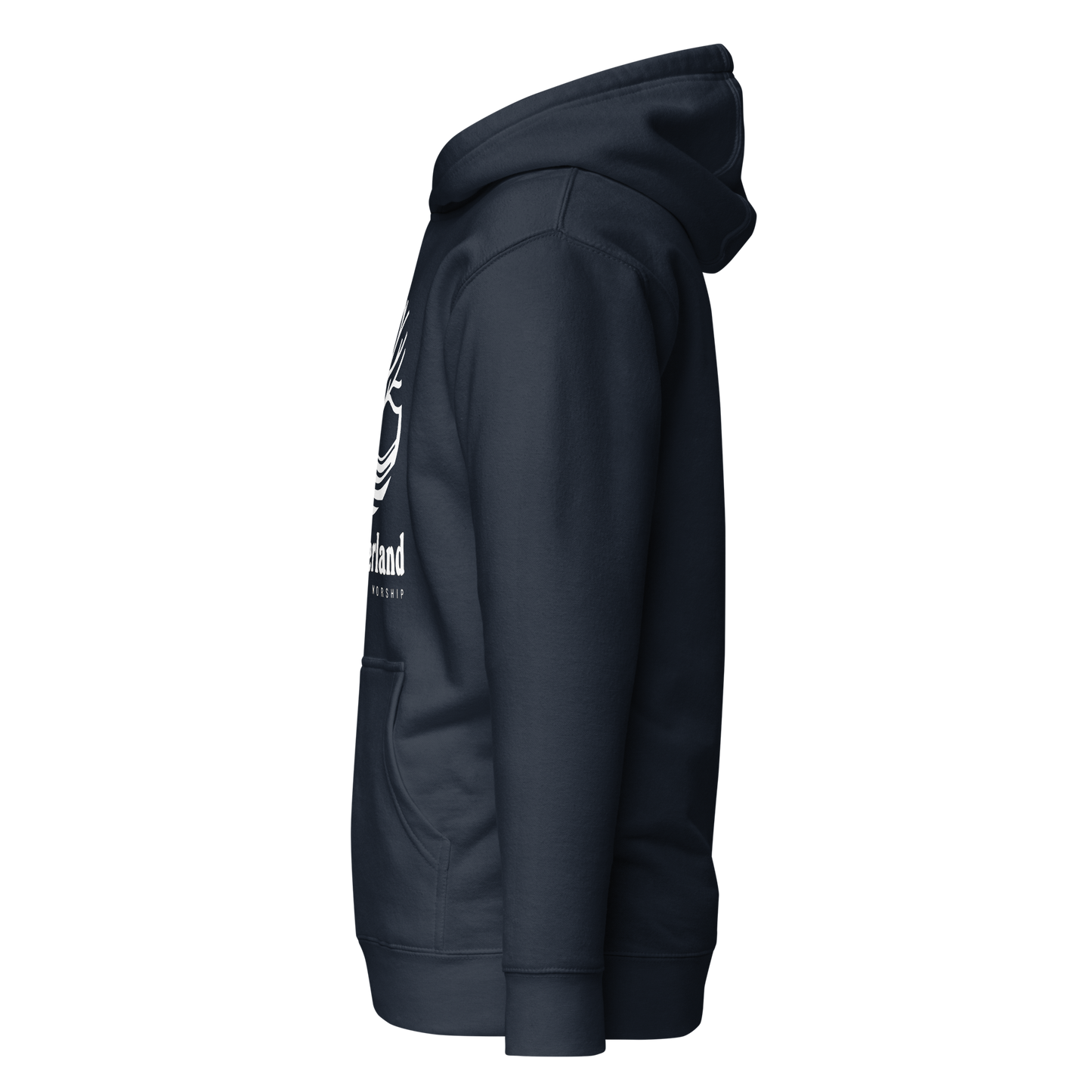 HOODIE Premium (Adult) - TAKBEERLAND FULL LOGO (Centered/Large) - White