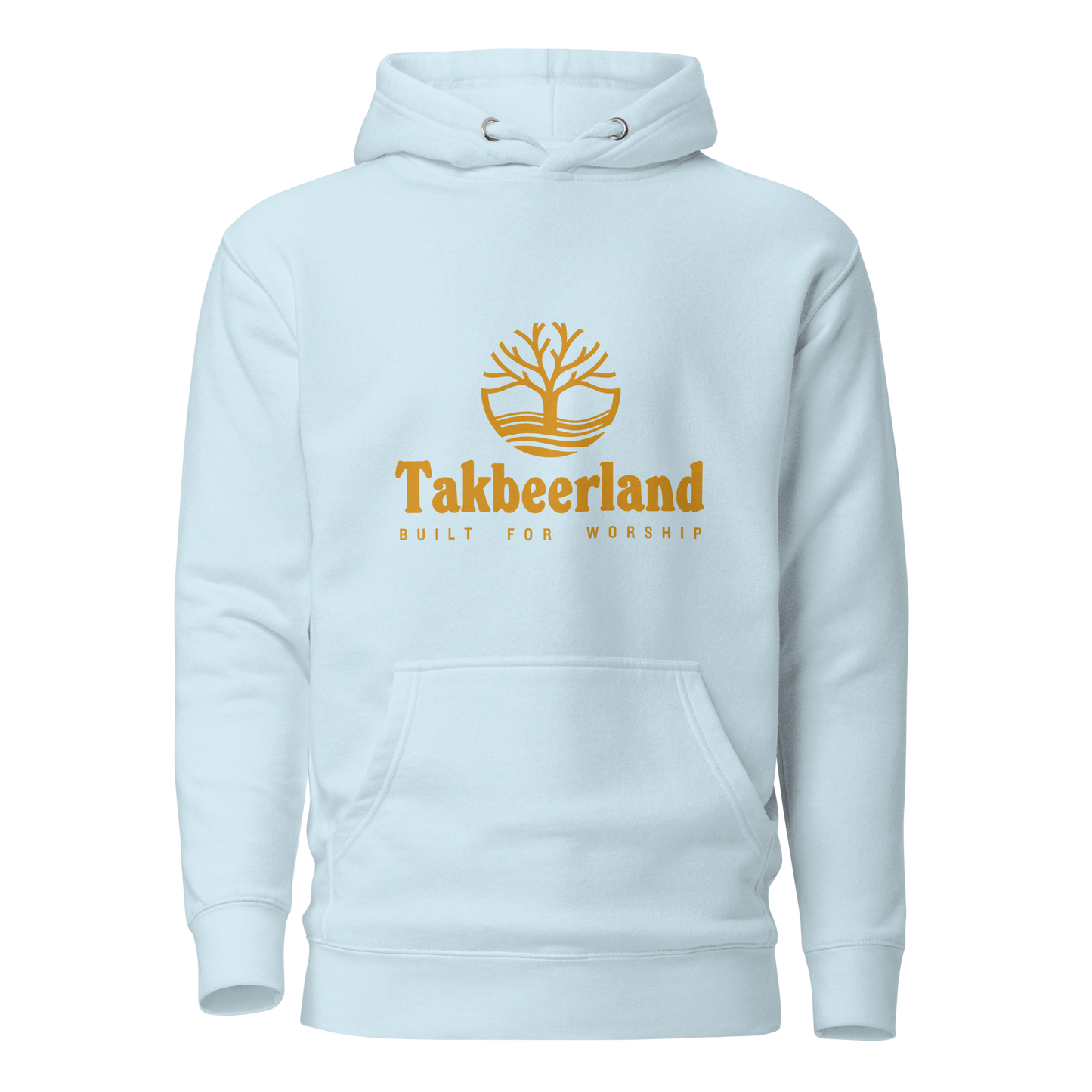 HOODIE Premium (Adult) - TAKBEERLAND FULL LOGO (Centered/Medium) - Gold