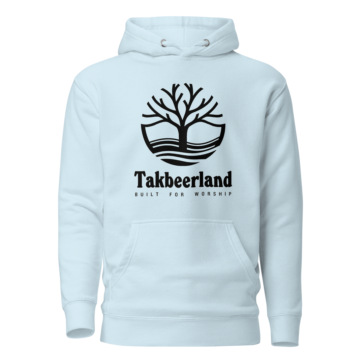 HOODIE Premium (Adult) - TAKBEERLAND FULL LOGO (Centered/Large) - Black