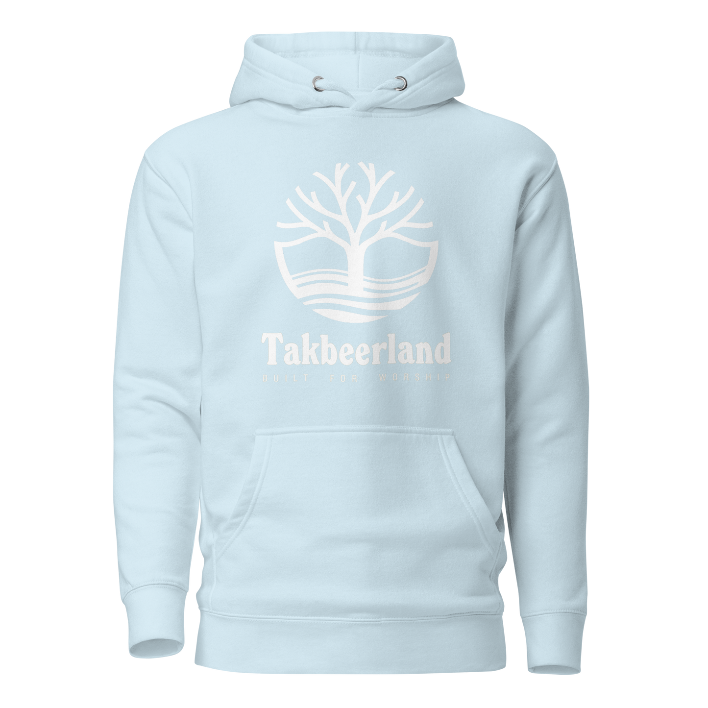 HOODIE Premium (Adult) - TAKBEERLAND FULL LOGO (Centered/Large) - White