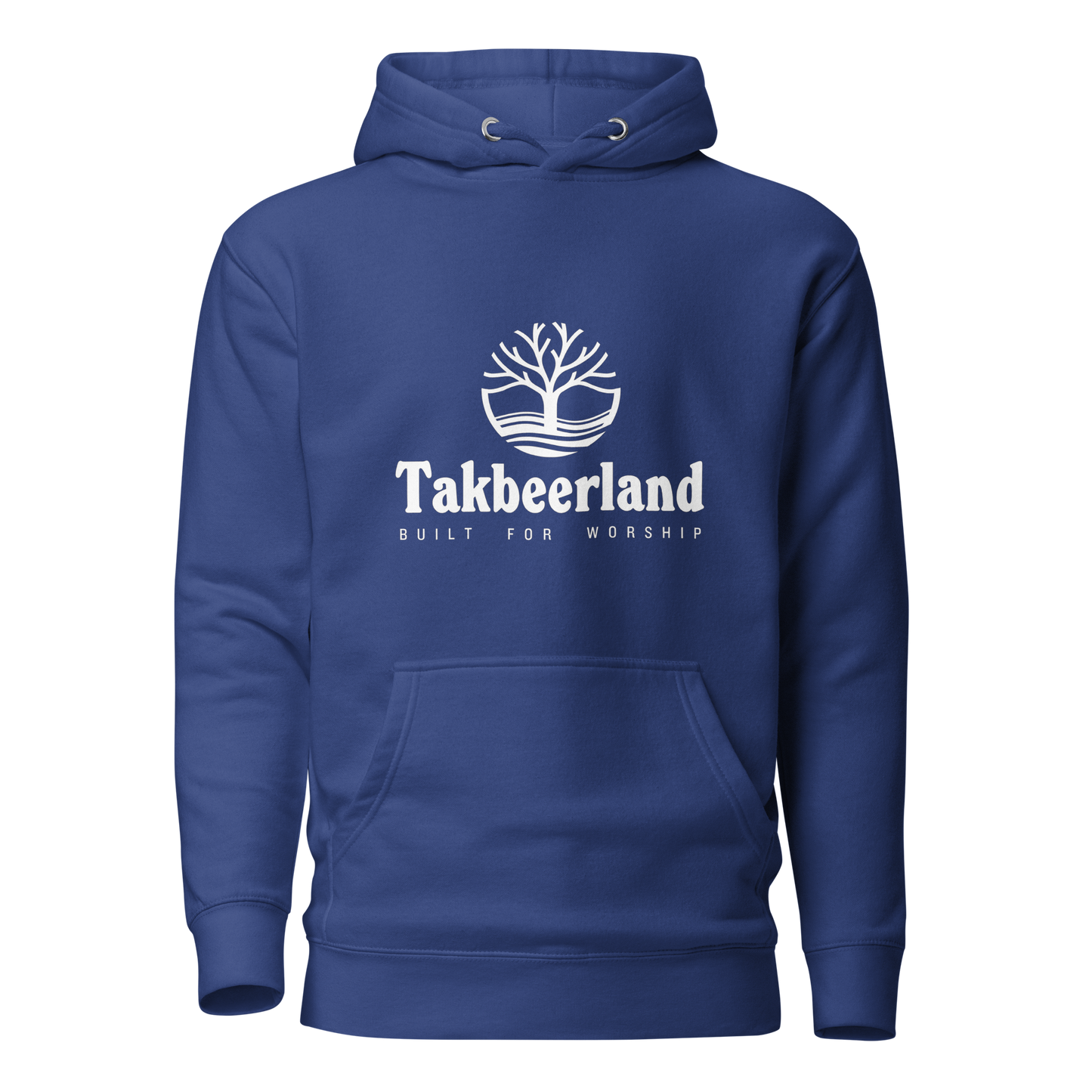 HOODIE Premium (Adult) - TAKBEERLAND FULL LOGO (Centered/Medium) - White