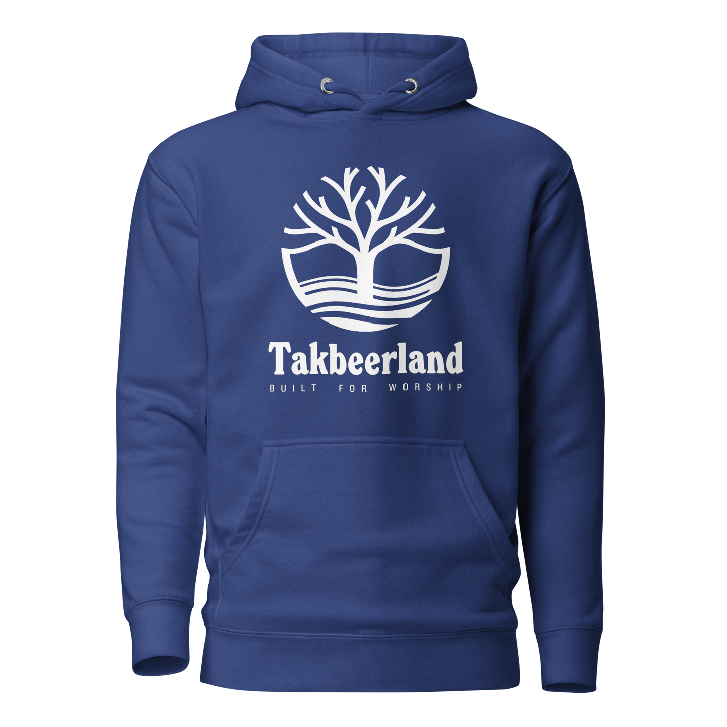 HOODIE Premium (Adult) - TAKBEERLAND FULL LOGO (Centered/Large) - White