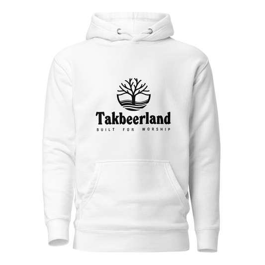 HOODIE Premium (Adult) - TAKBEERLAND FULL LOGO (Centered/Medium) - Black