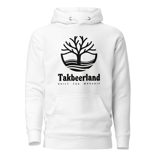HOODIE Premium (Adult) - TAKBEERLAND FULL LOGO (Centered/Large) - Black