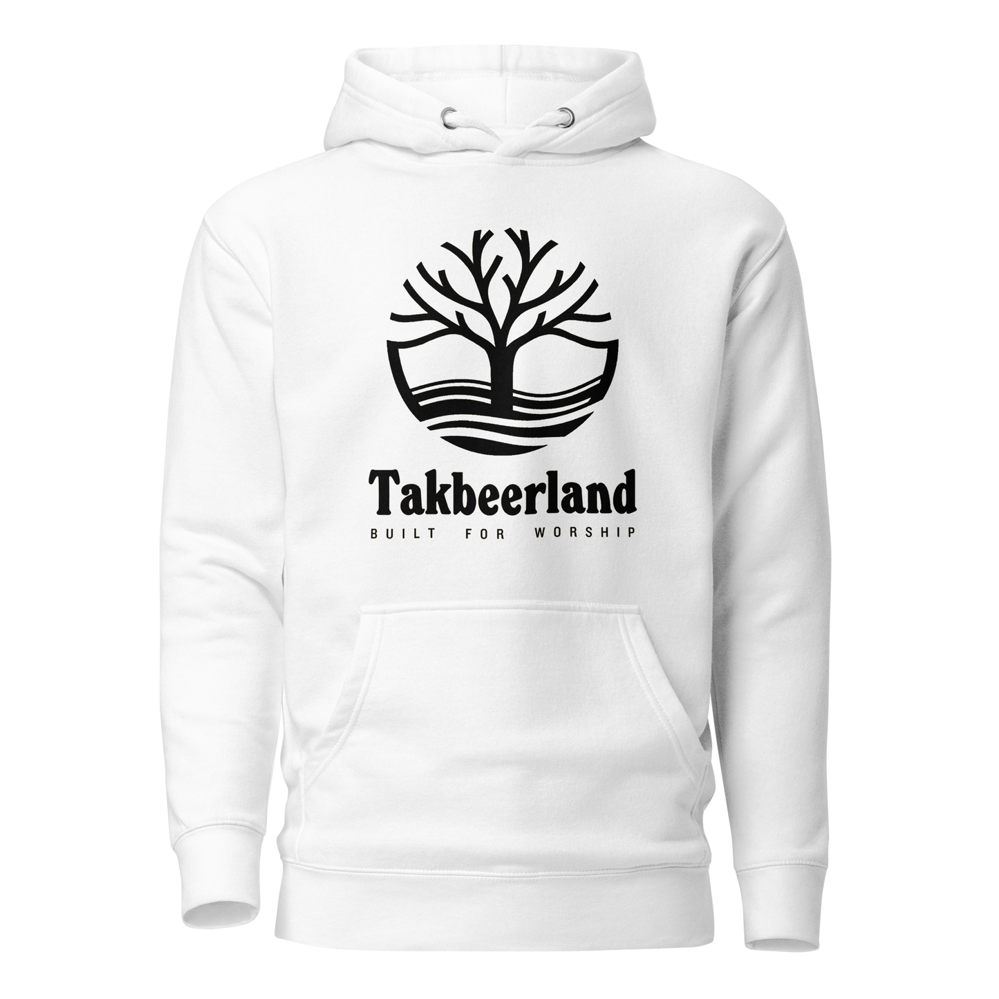 HOODIE Premium (Adult) - TAKBEERLAND FULL LOGO (Centered/Large) - Black