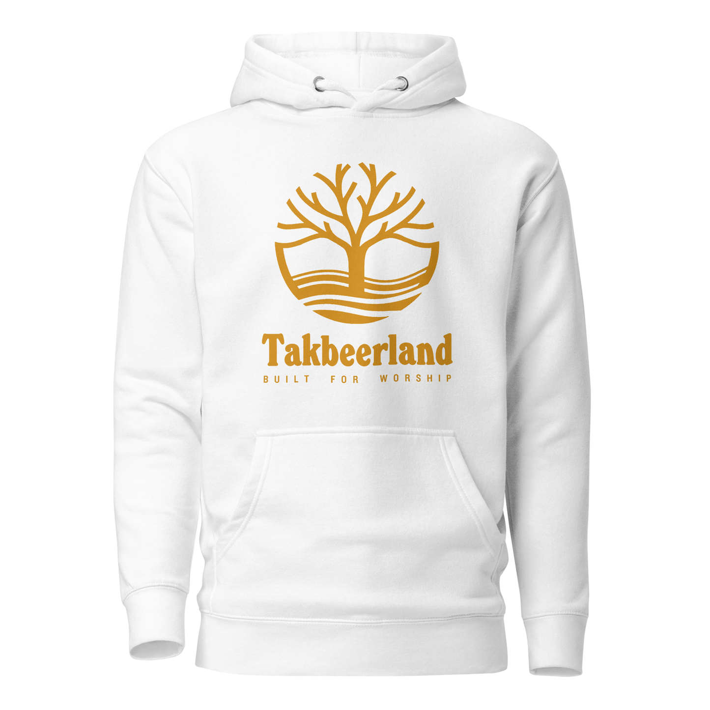 HOODIE Premium (Adult) - TAKBEERLAND FULL LOGO (Centered/Large) - Gold