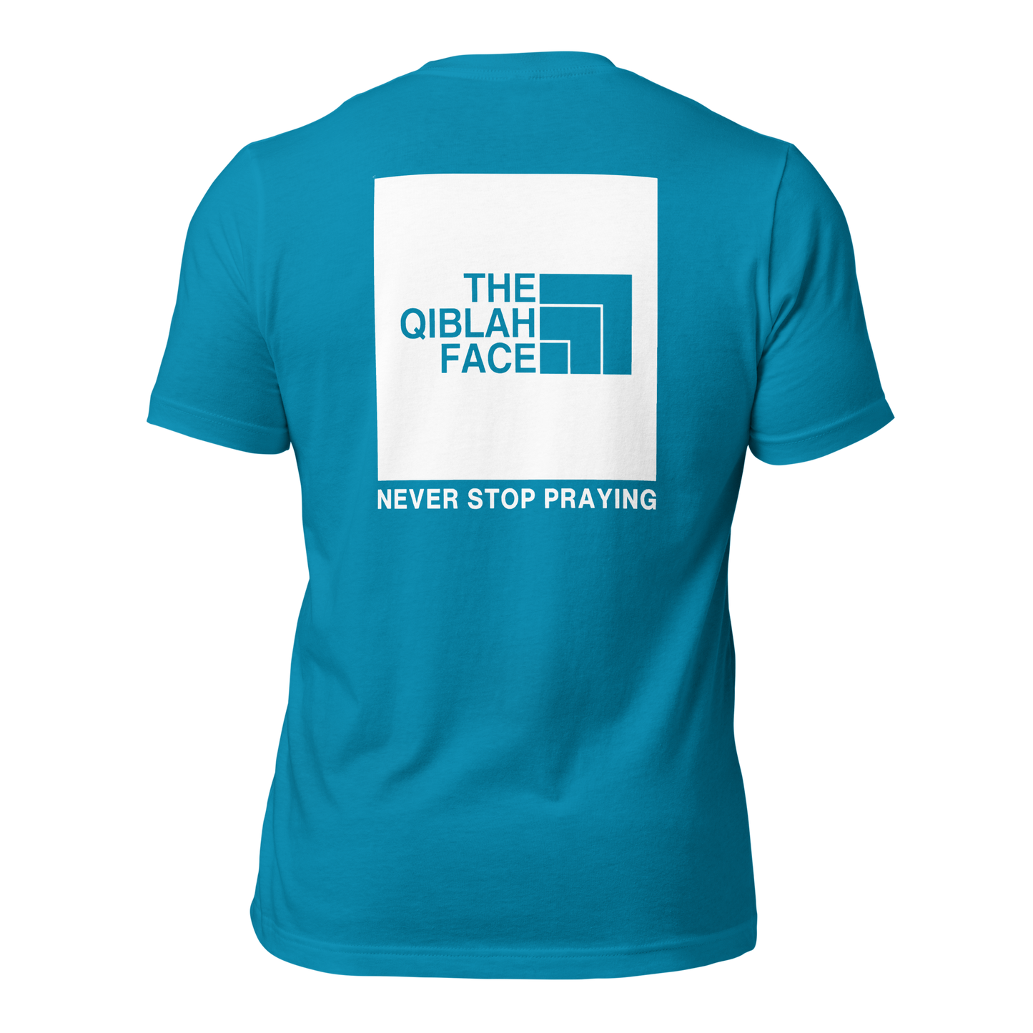 ADULT T-Shirt - THE QIBLAH FACE (Never Stop Praying - Back Logo) - White