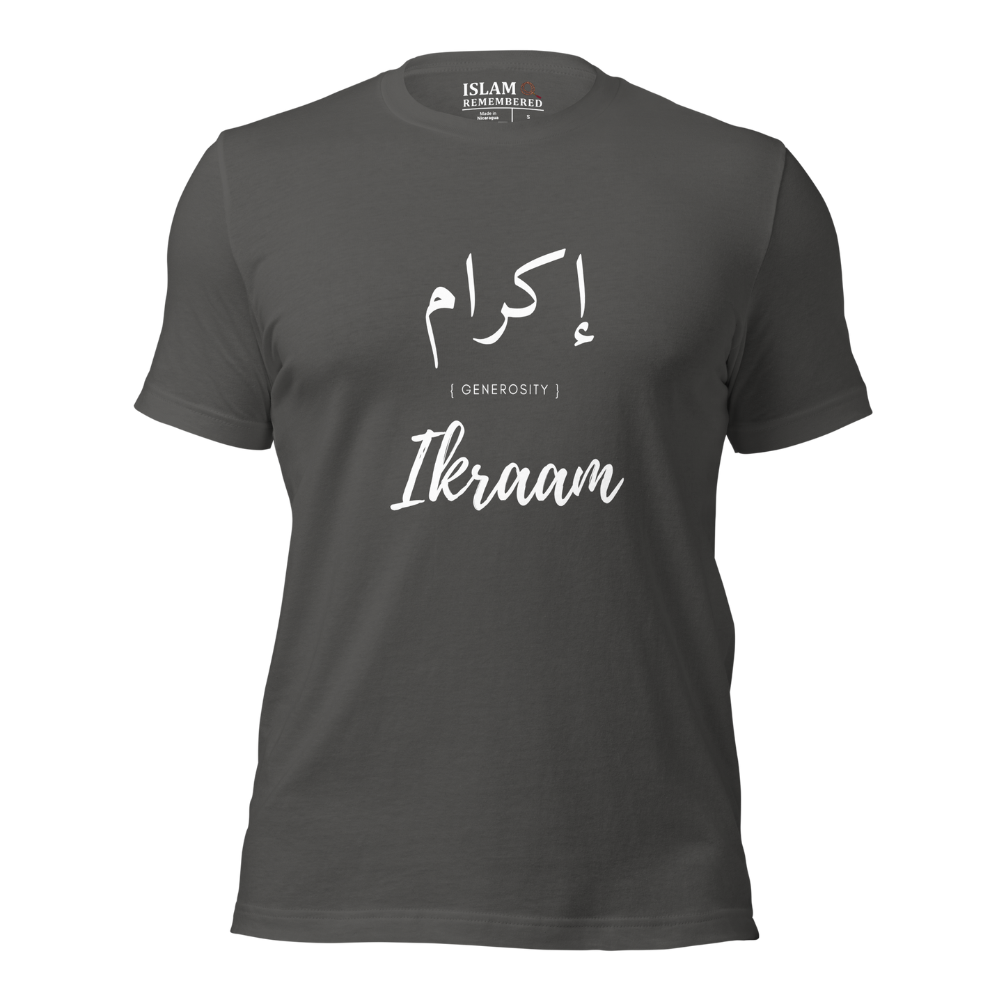 ADULT T-Shirt - IKRAAM (GENEROSITY) Arabic/English - White