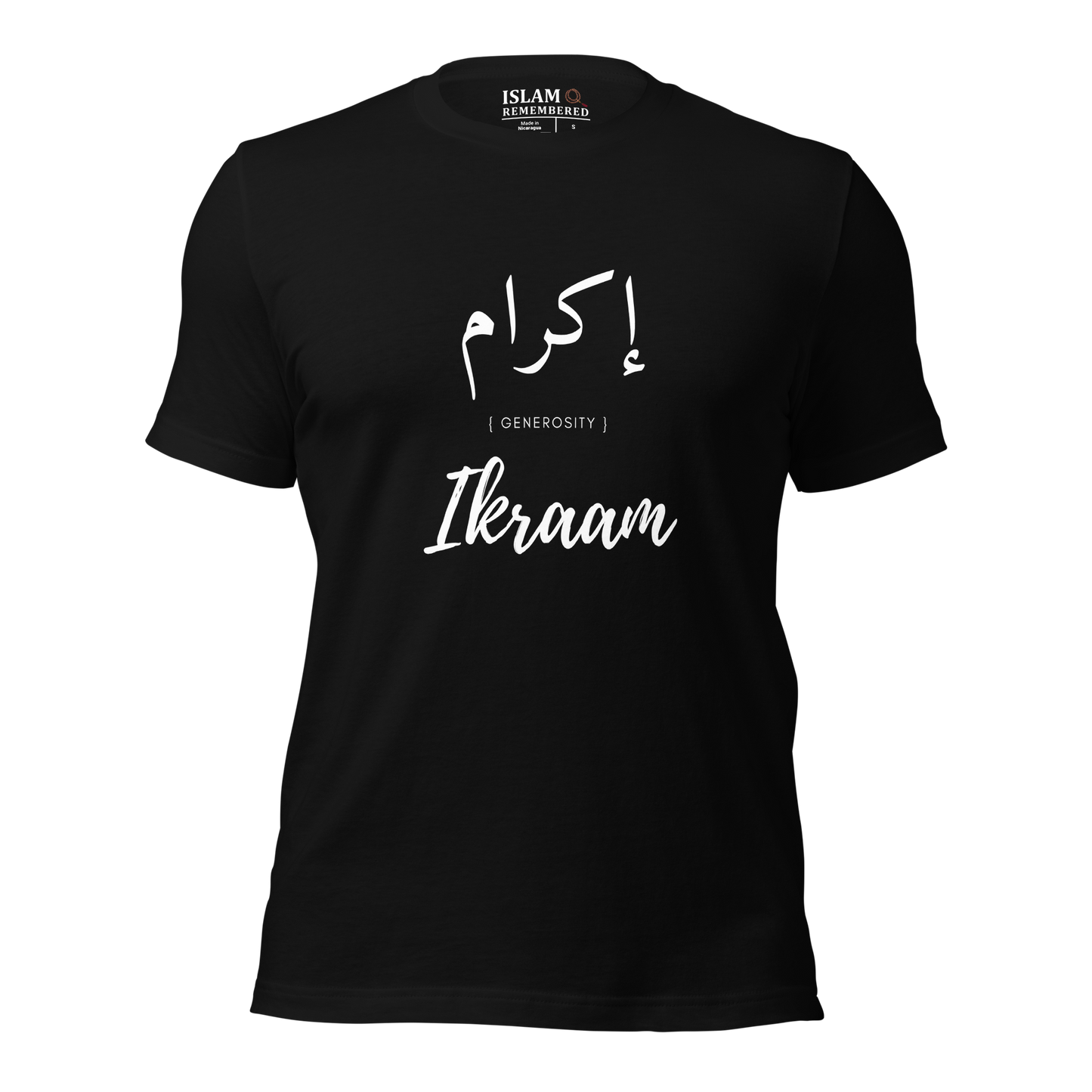 ADULT T-Shirt - IKRAAM (GENEROSITY) Arabic/English - White