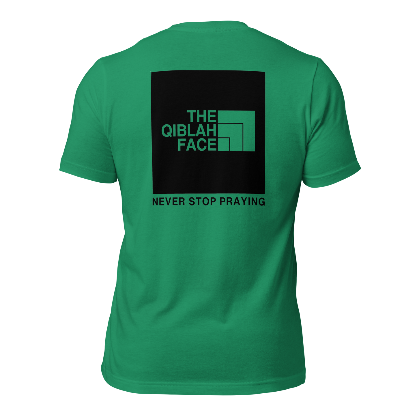 ADULT T-Shirt - THE QIBLAH FACE (Never Stop Praying - Back Logo) - Black