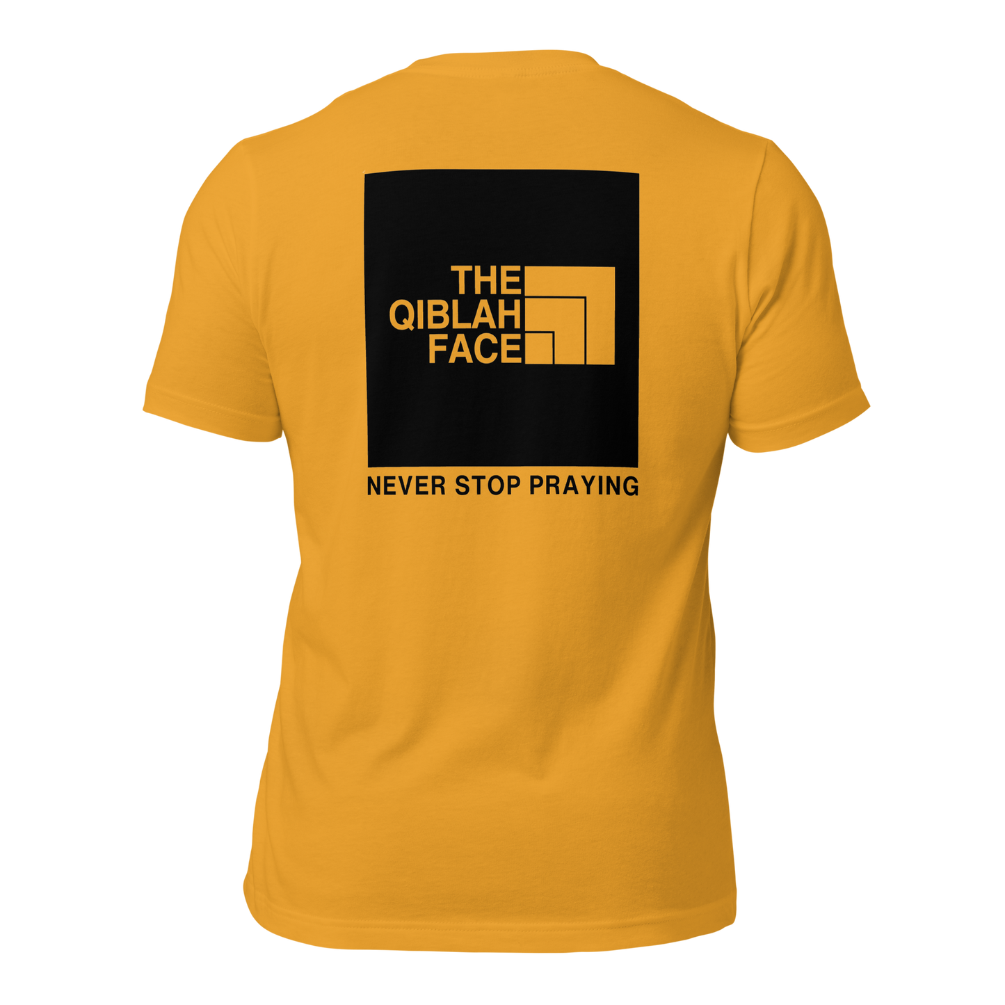 ADULT T-Shirt - THE QIBLAH FACE (Never Stop Praying - Back Logo) - Black