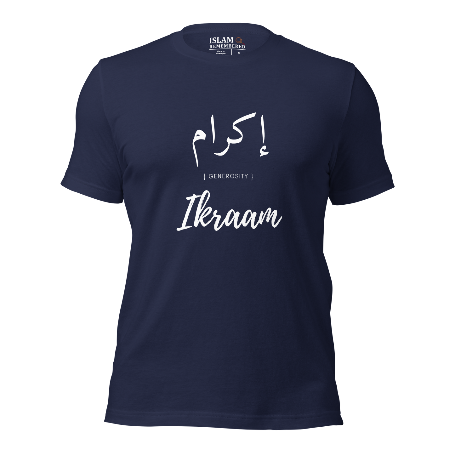 ADULT T-Shirt - IKRAAM (GENEROSITY) Arabic/English - White